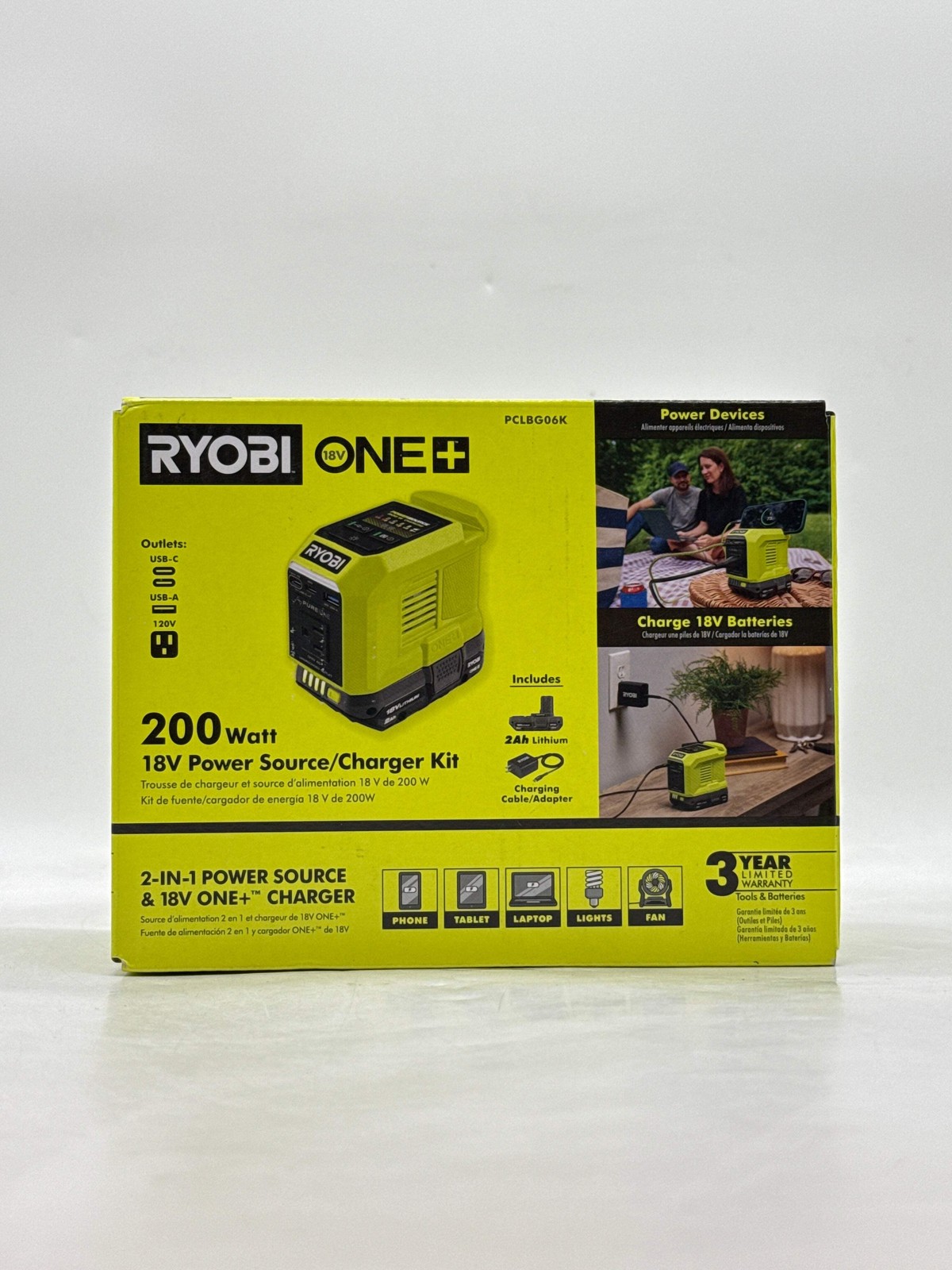 Ryobi PCLBG06K 18v One + 200 watt 18v Power Source/Charger – New