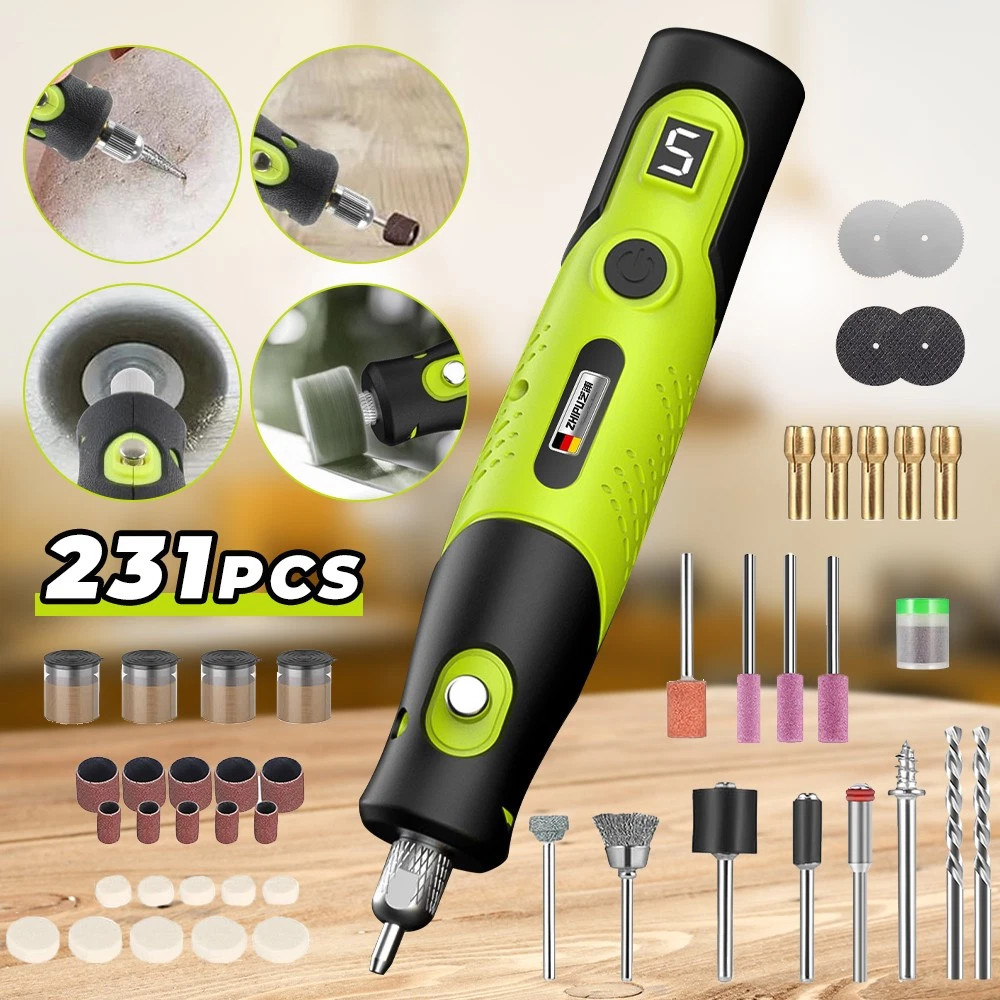 231pcs Mini Cordless Rotary Tool USB Rechargeable 5 Speed Electric Grinder Pen