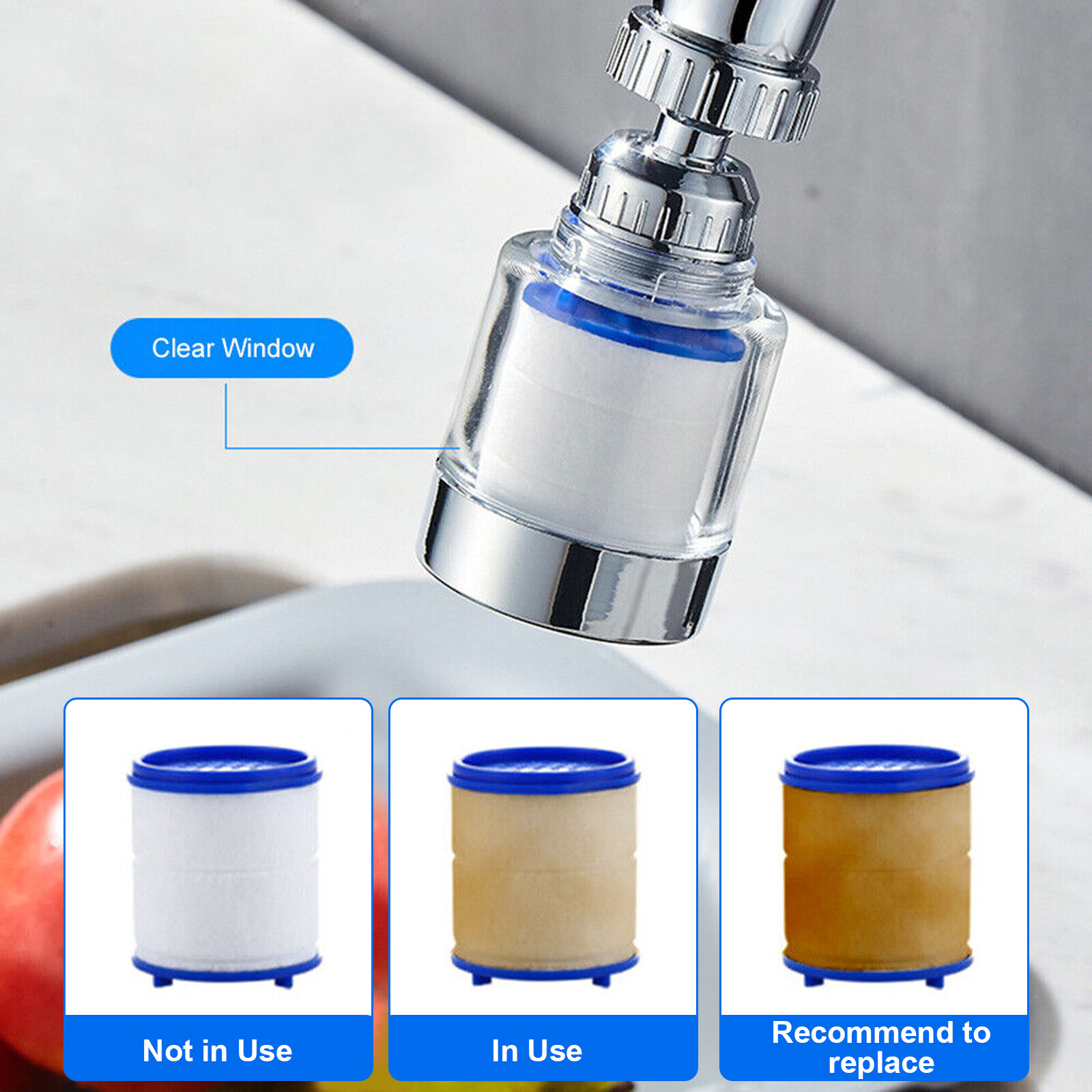 2/4Set Faucet Water Filter Tap Filtration Kitchen Sink Mount Purifier 360°Rotate