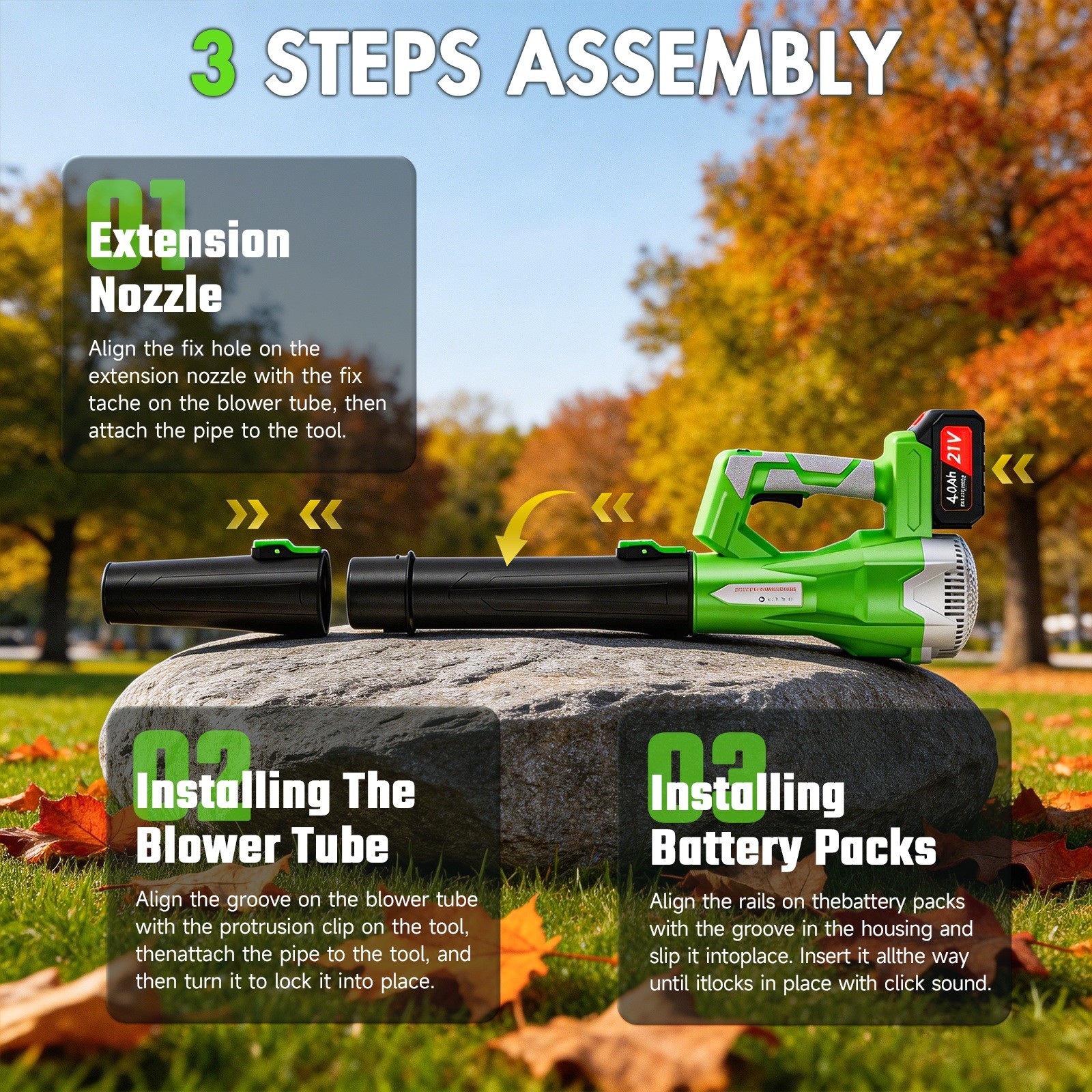 Cordless Leaf Blower 750CFM/200MPH & 6 Speed Levels Electric W/2 Batteries 4.0Ah