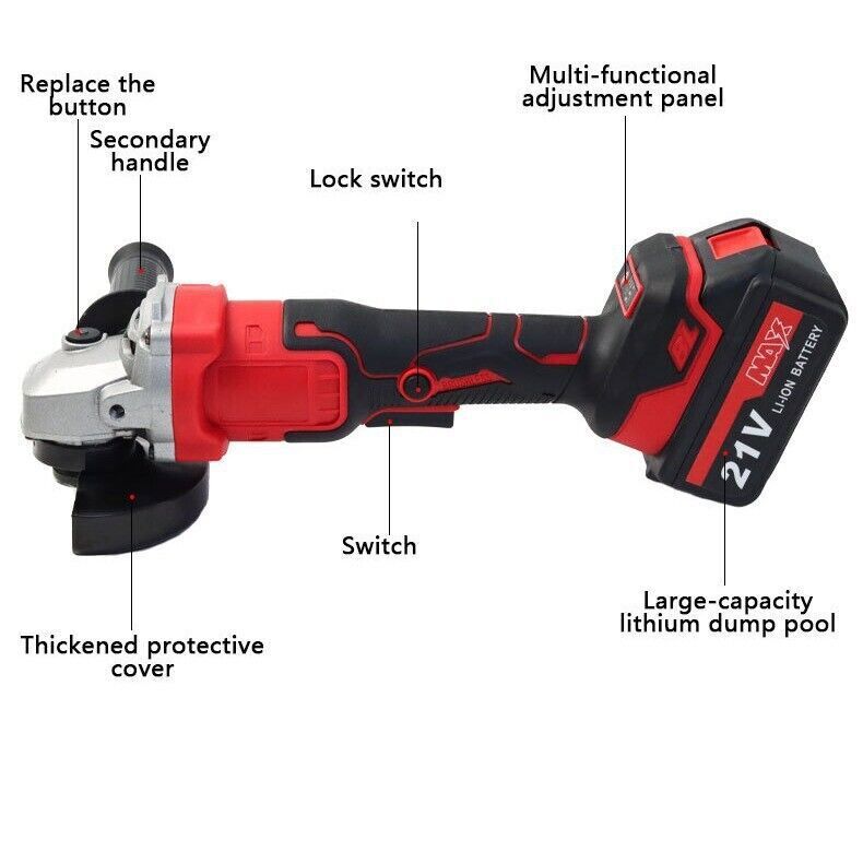Brushless Cordless Angle Grinder with 21V Battery Charger & Cutting Disc Power