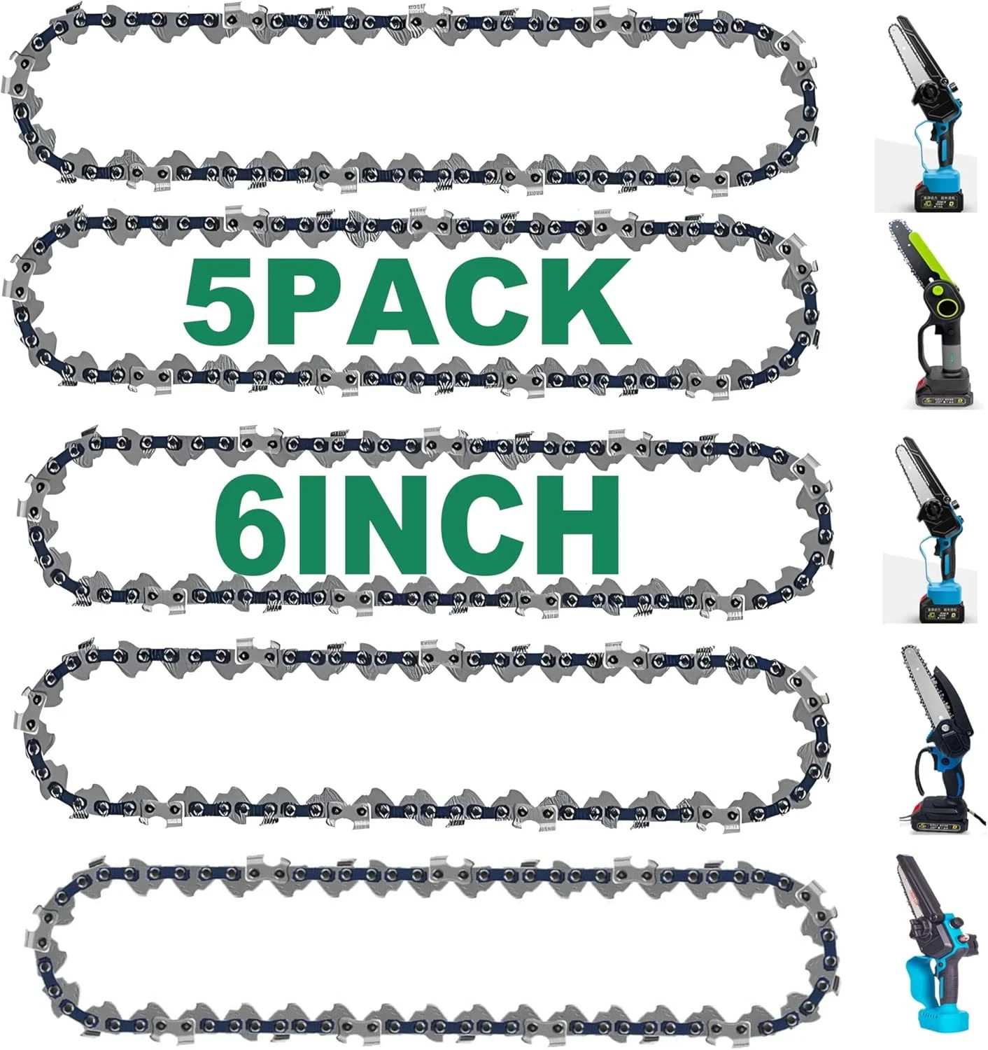 Mini Chainsaw Chain, 5 Chains 6-Inch Replacement Saw Chain for 6 Inch Mini Cordl