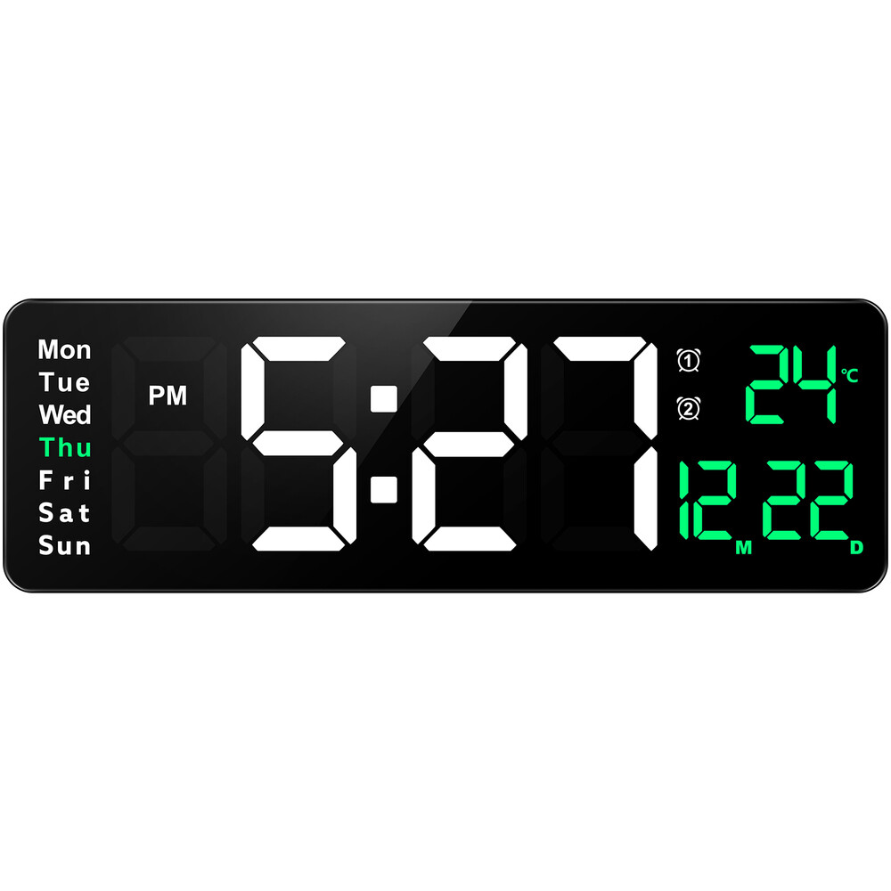 Large LED Digital Wall Clock Temperature Date Day Display USB Remote Control
