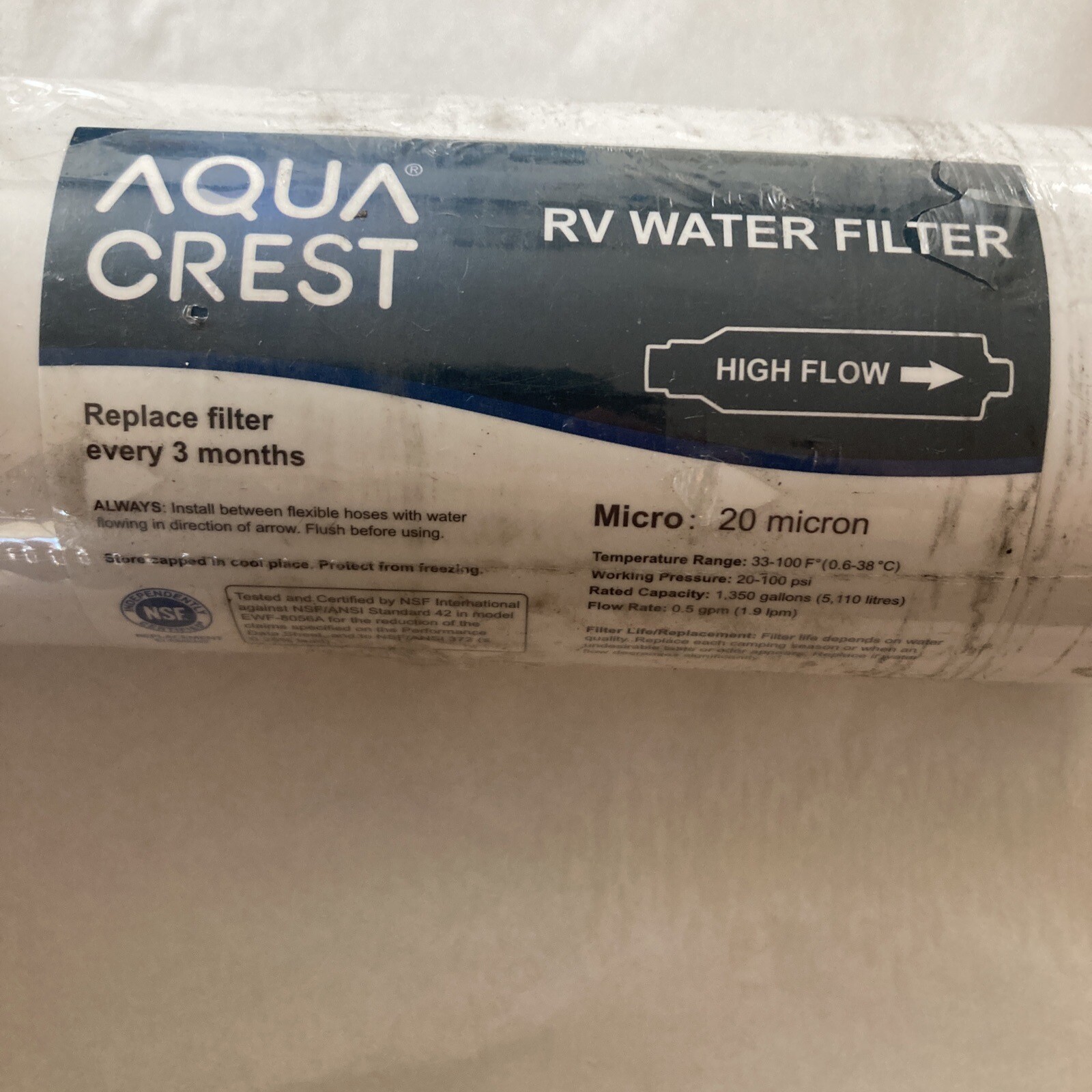 AQUA CREST RV Inline Water Filter Reduces Chlorine Bad Taste odor for RVs 20 Mic