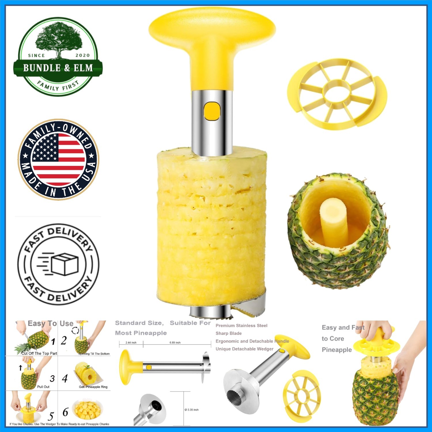 Fruit Slicing Tool for Pineapple with Non-Dishwasher Safe Stainless Steel Parts
