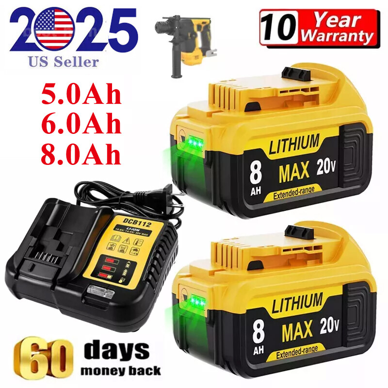 Pack For DeWalt 20V 20 Volt Max XR 8.0AH Lithium Ion Battery DCB206-2 DCB205-2