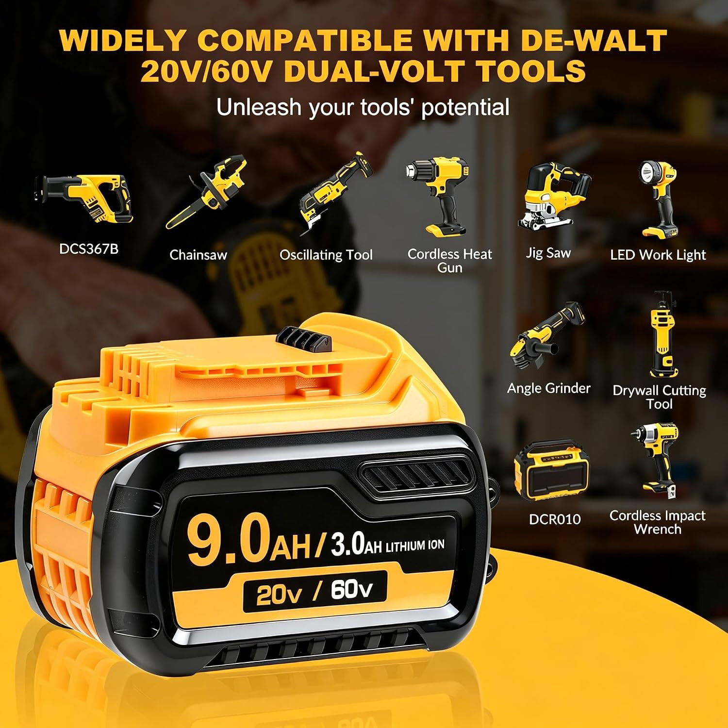 9Ah 1 Pack for DeWalt 20V MAX Tool Battery DCB606 609 612 High Capacity Li-Ion