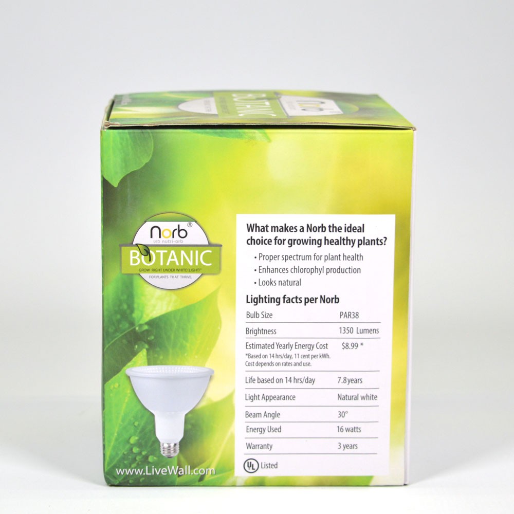 Norb Grow Light Bulb 16W LED Full Spectrum White 1350 Lumens PAR38 Indoor Plant