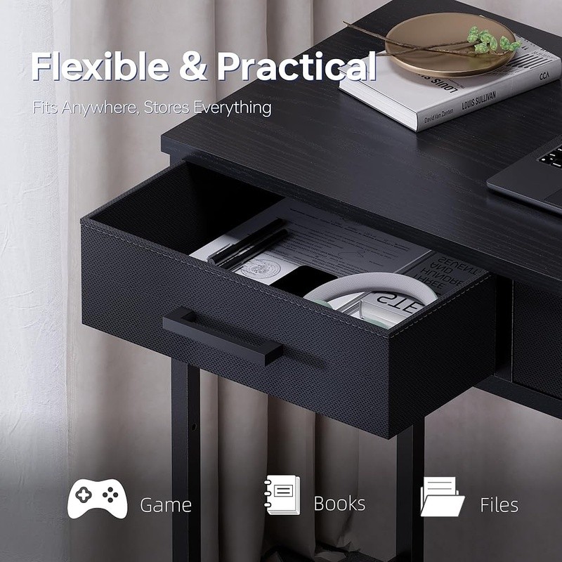 Compact Computer Desk W/ 2 Drawers Small Spaces Home Office Study Elegant Design
