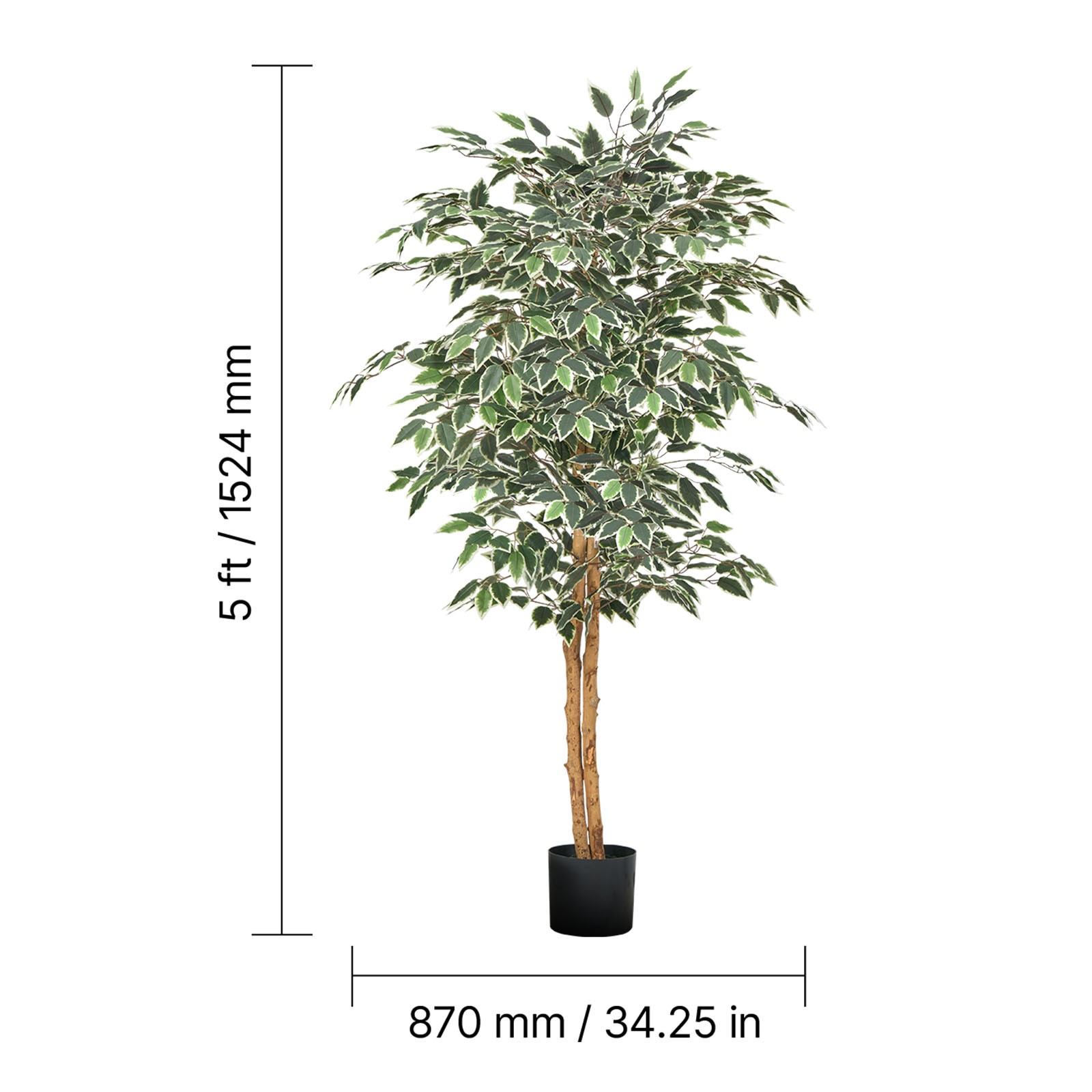Uimoso 5FT Artificial Ficus Tree Tall Faux Plant with Black Pot for Indoor Decor