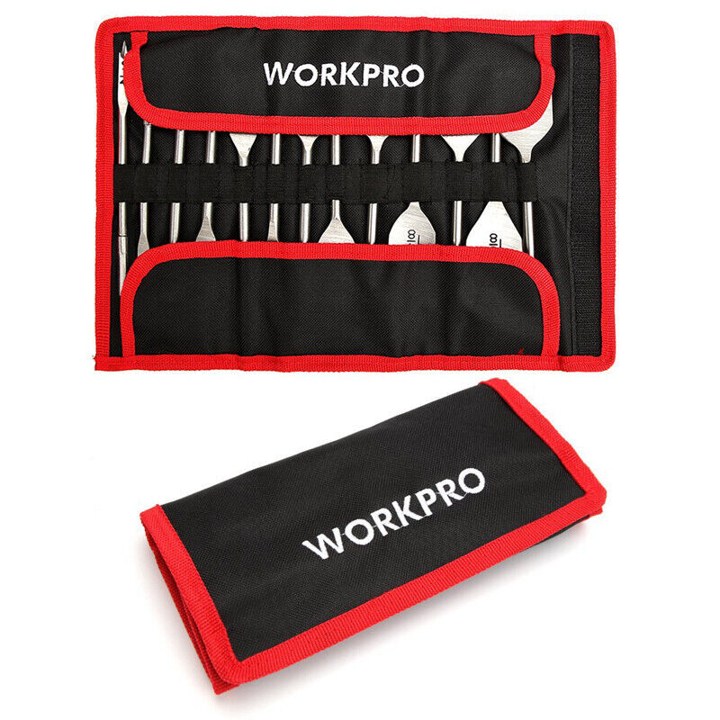 WORKPRO 13-Pieces Spade Drill Bit Set Alloy Steel with Nylon Storage Pouch