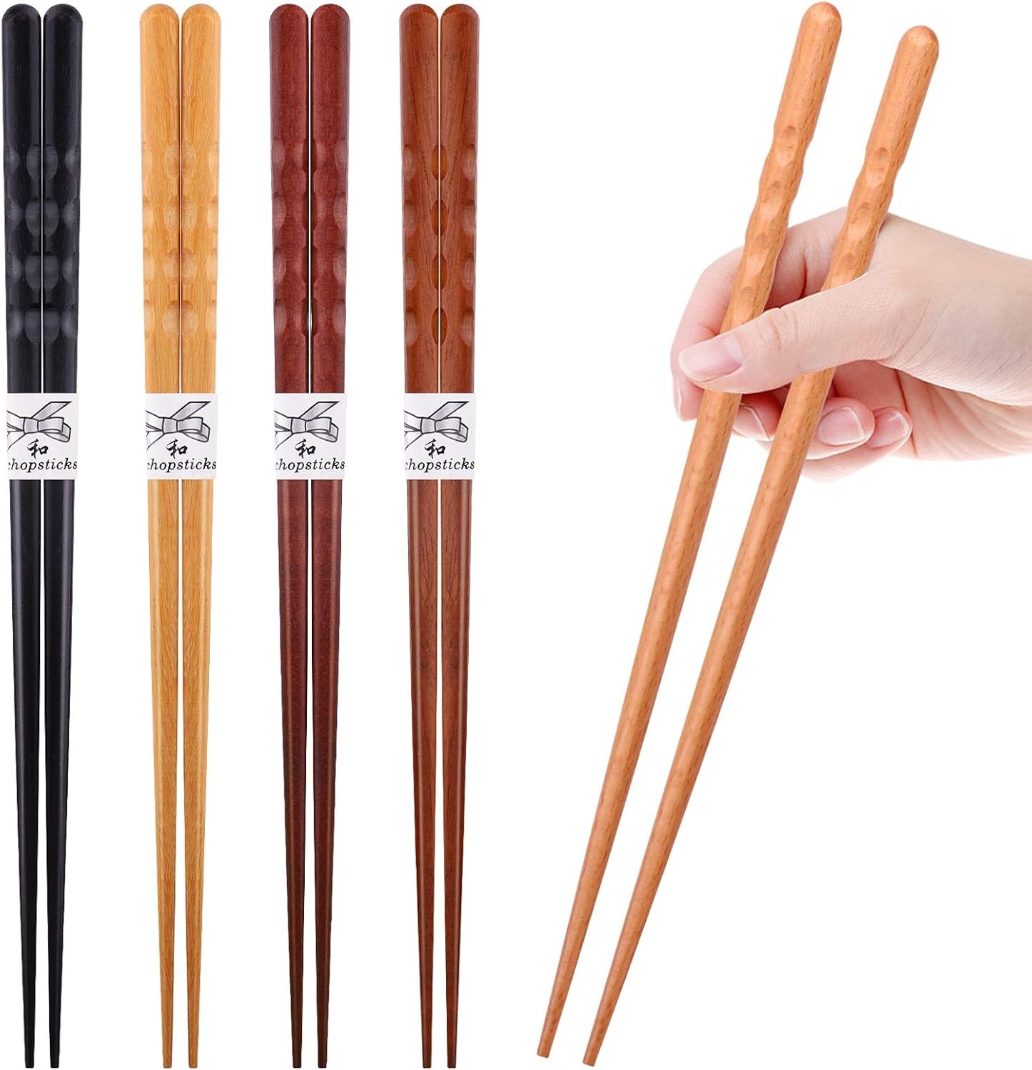 Japanese Wooden Chopsticks Set 5 Pairs Reusable Non Slip Gift Box