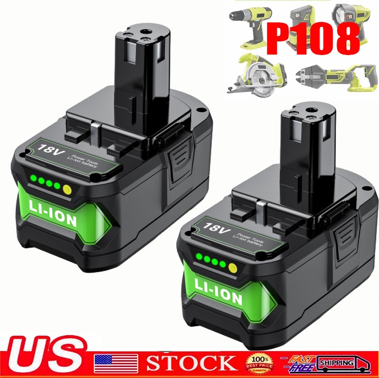 2PACK For RYOBI P108 18V 6.0Ah Lithium-Ion High Capacity Battery P105 P102 P107