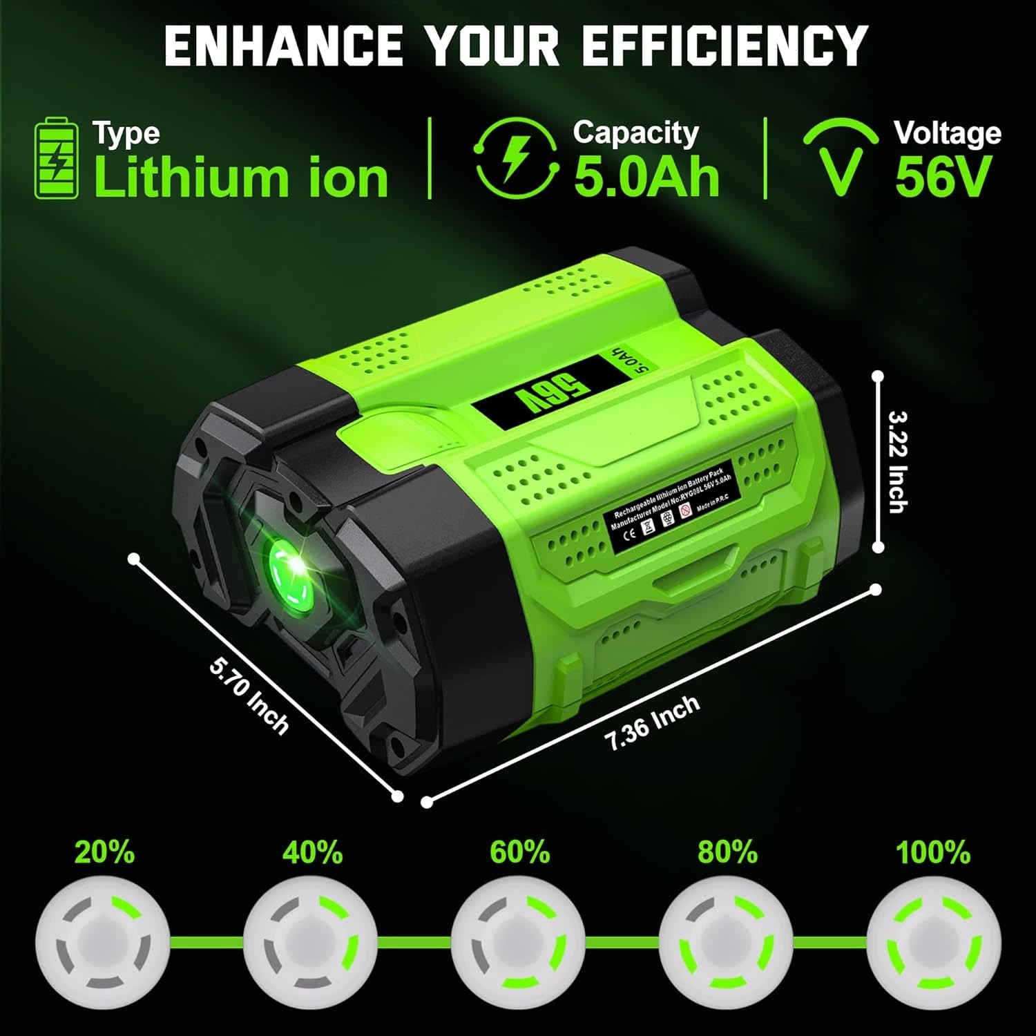 2PACK For EGO 56V 56Volt BA2800T POWER+ 5.0AH Battery Lithium Ion BA2240 BA1400T