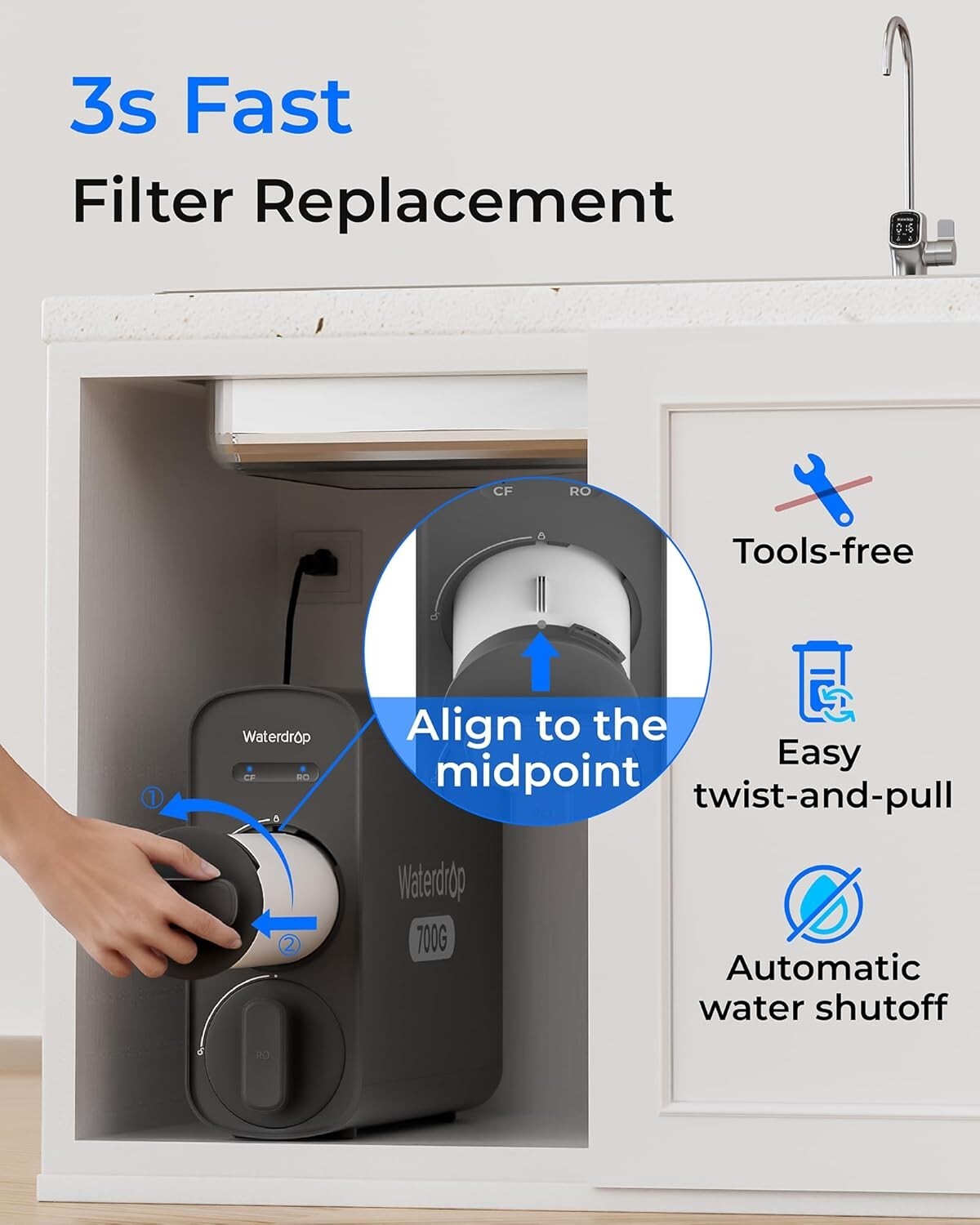 Waterdrop WD-G5P700A-CF Filter, Replacement for WD-G5P700A, 6-month Lifetime