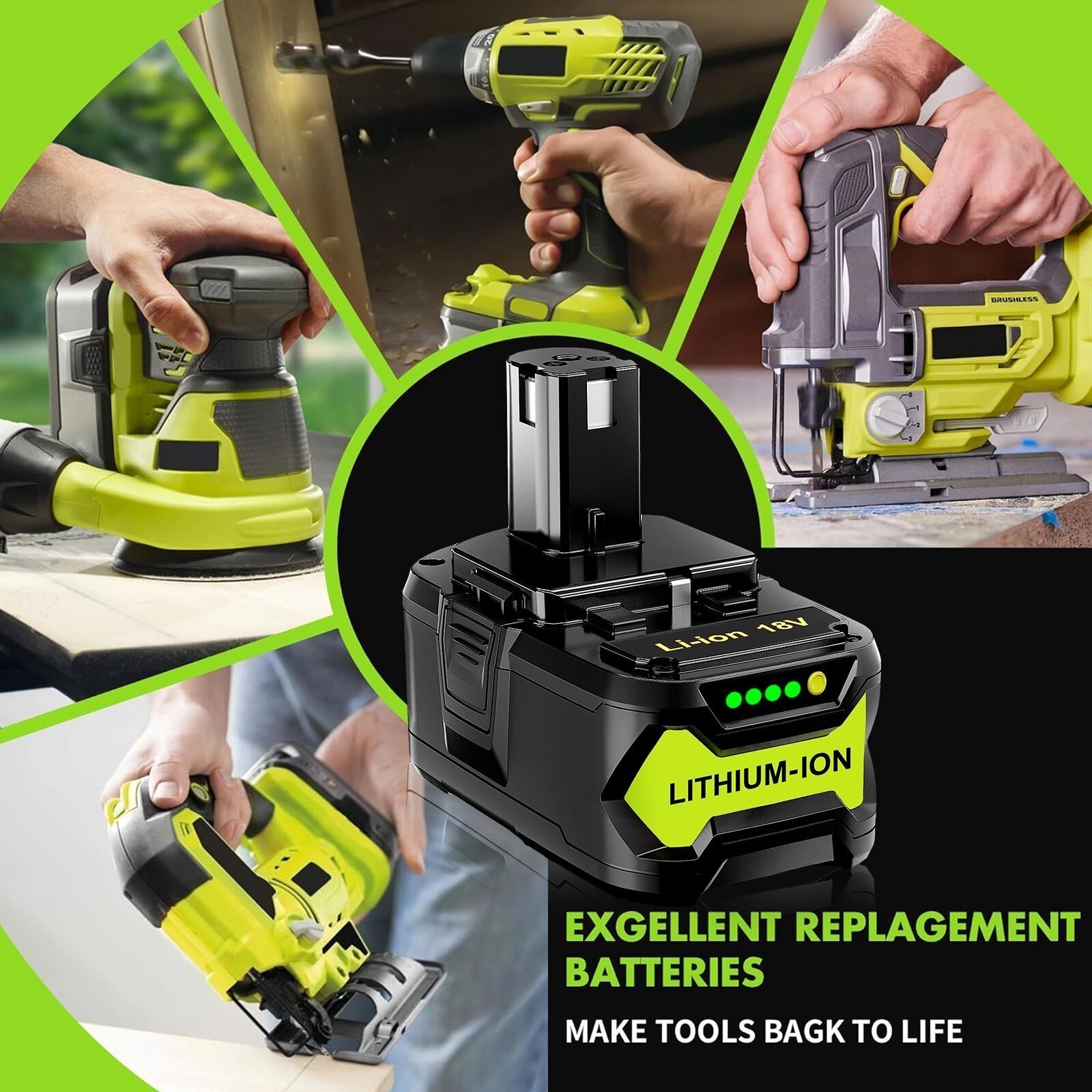 18V 8.0Ah For RYOBI P108 Plus High Capacity Battery Lithium-Ion Battery -2PCS
