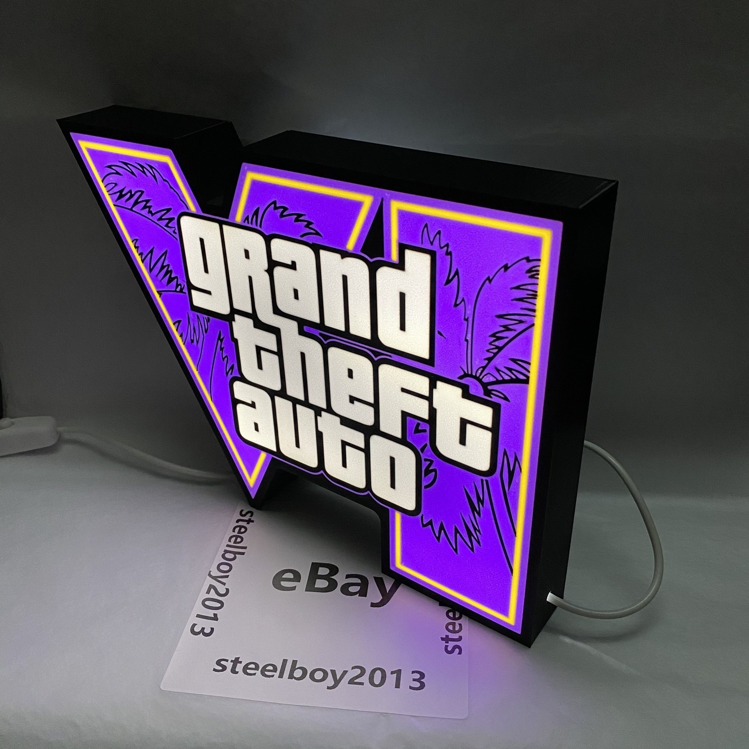 Grand Theft Auto GTA6 Logo Light Box 3D Printed USB LED Lamp Neon Sign 8 inch
