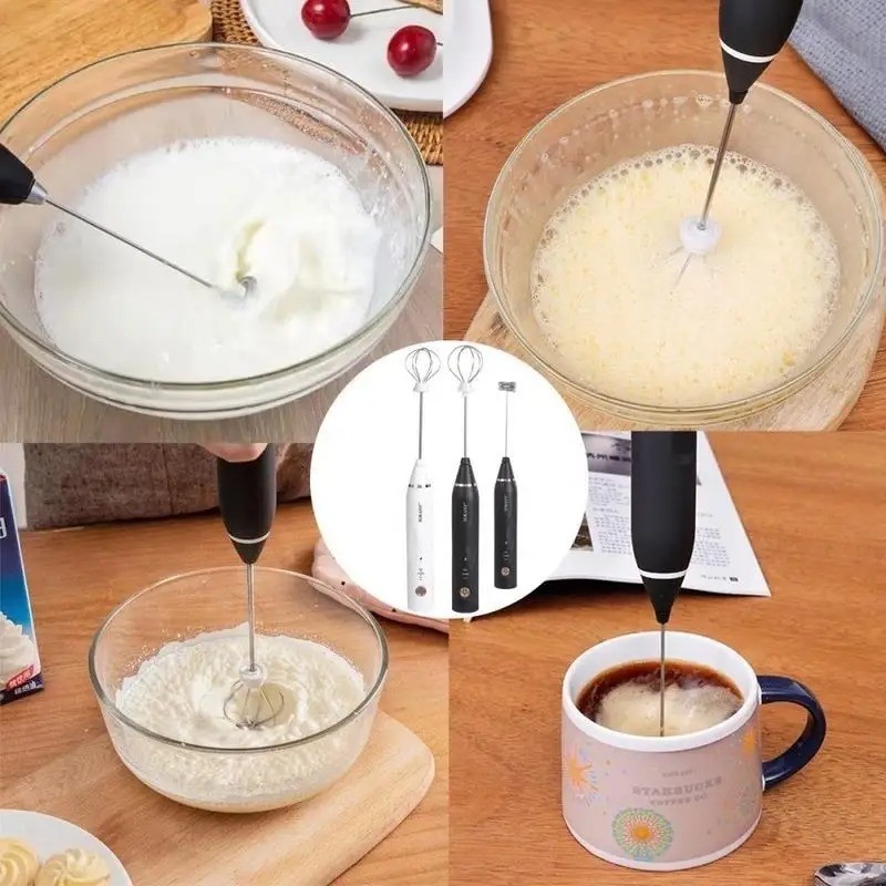 Electric Milk Frother USB Rechargeable Double Whisk Handheld Coffee Foam Mixer