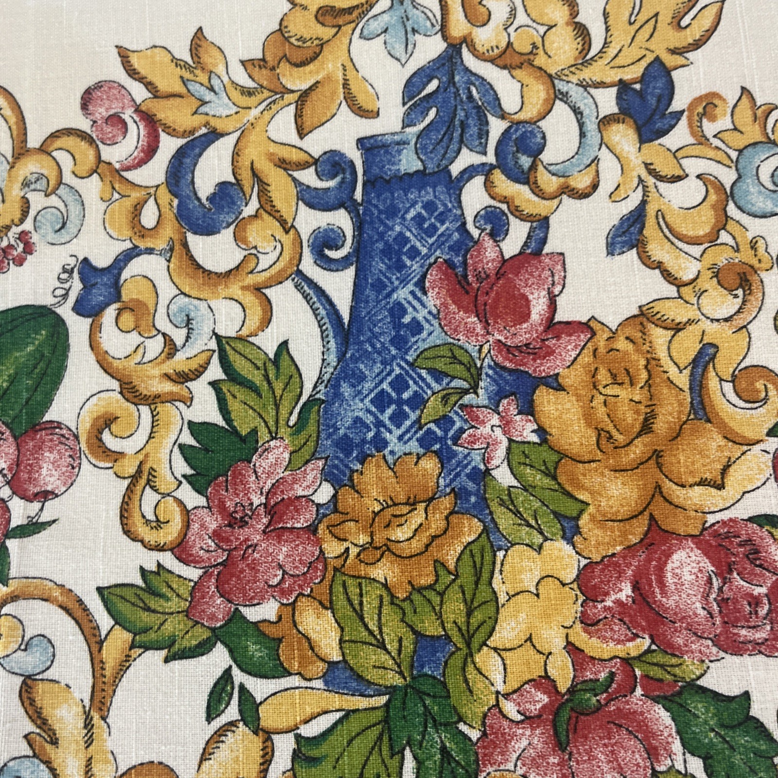 Renaissance-style Rectangular TABLECLOTH SCROLL & FRUITS 60x 78”
