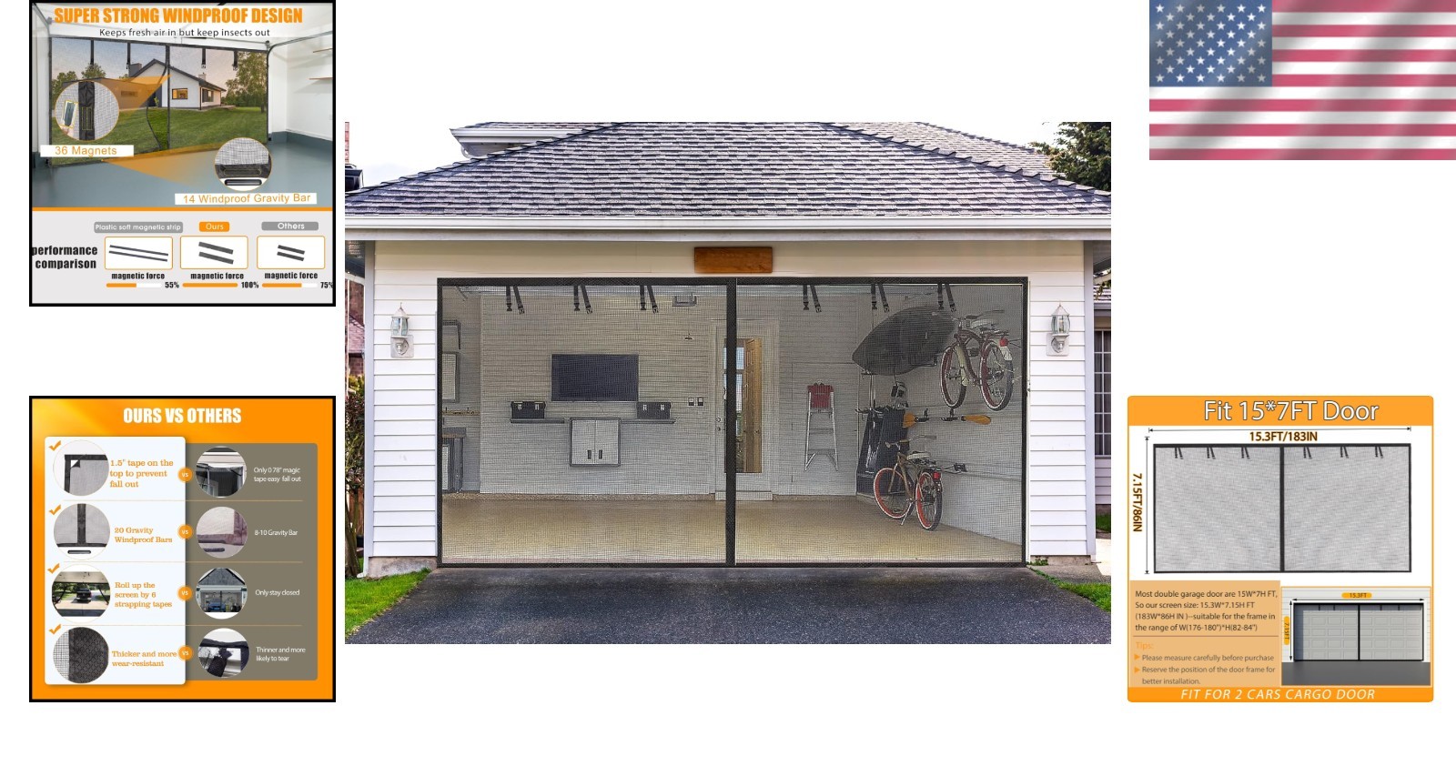 Retractable Garage Screen for 2 Car – Fiberglass, Hands-Free Magnetic Access