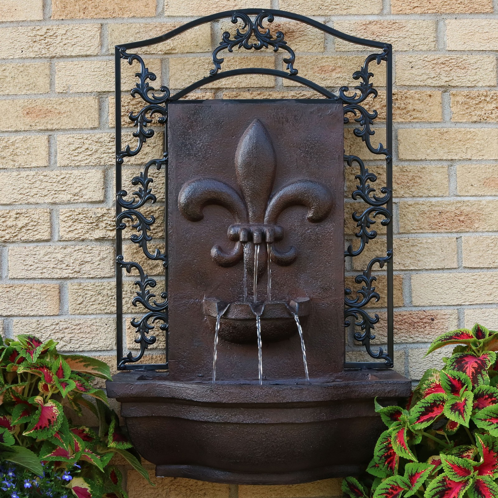 French Lily Polystone Outdoor Wall Fountain – Iron by Sunnydaze