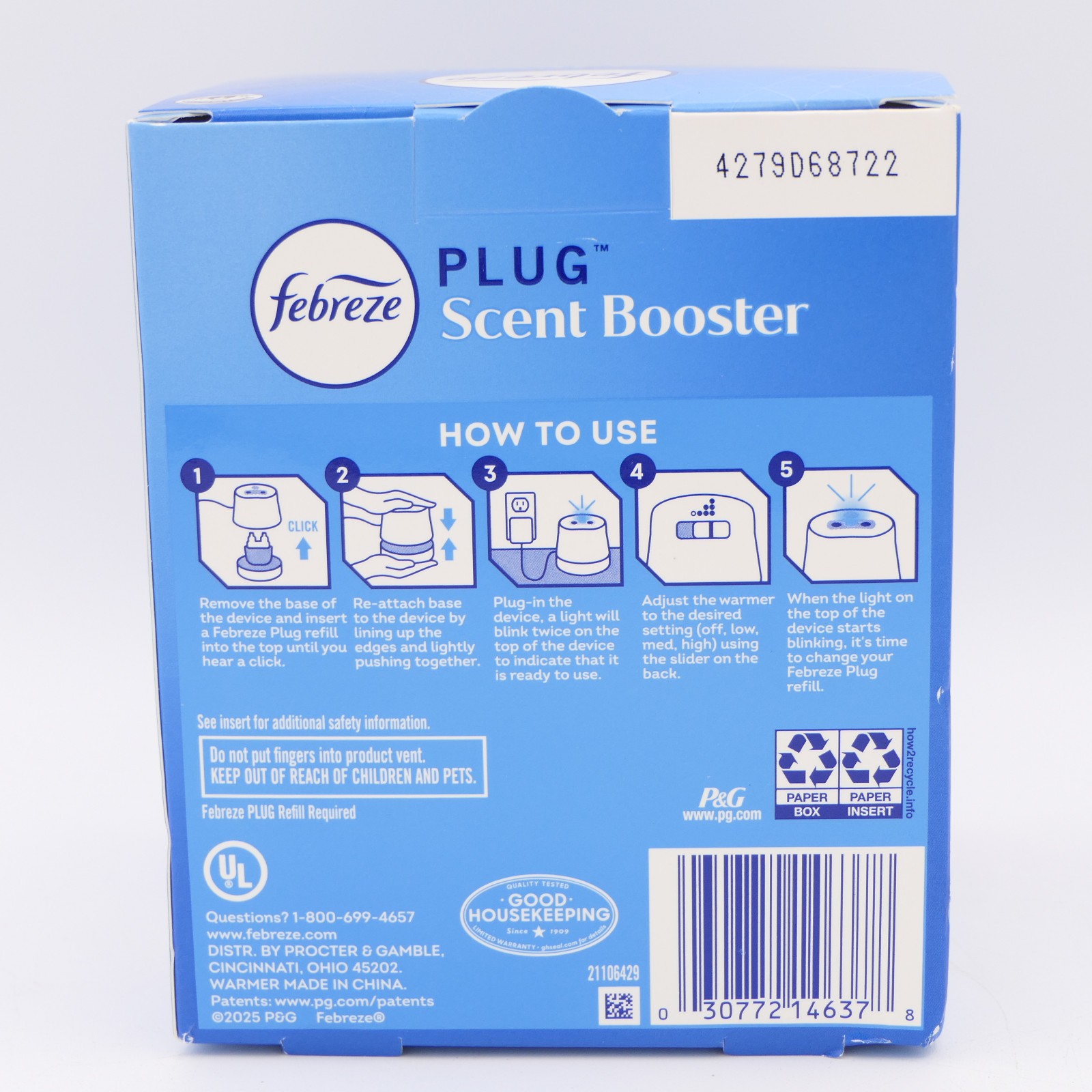 Febreze Plug Scent Booster Continuous Scented Oil Warmer Plug In Device 6ft Cord