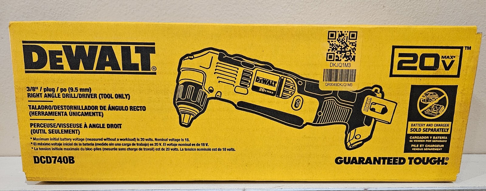 New DeWalt 20v Max Cordless 3/8″ Right Angle Drill/Driver DCD740B 90 Degree