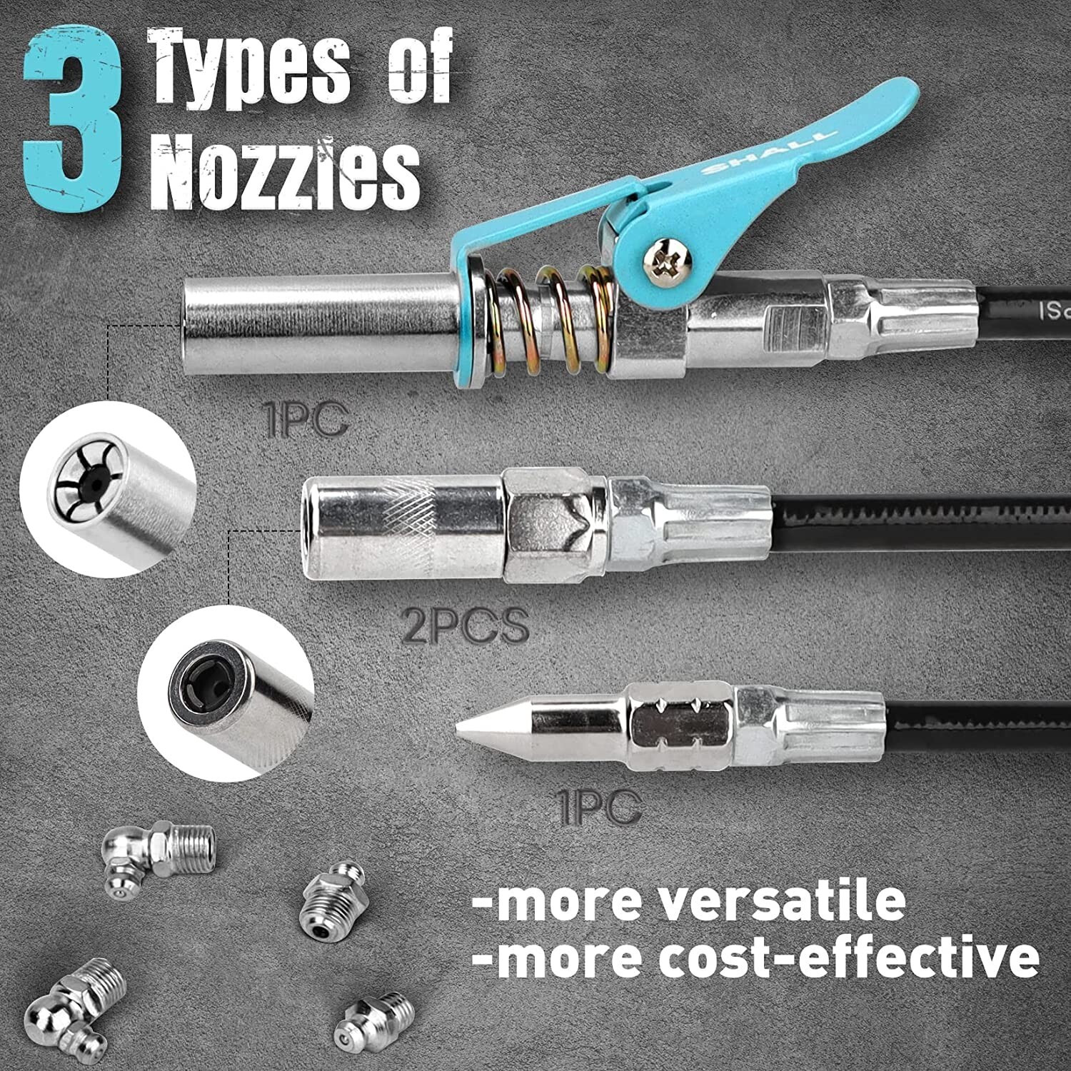 SHALL Professional Heavy Grease Gun, 7000 PSI Heavy Duty Pistol Grip Grease Gun