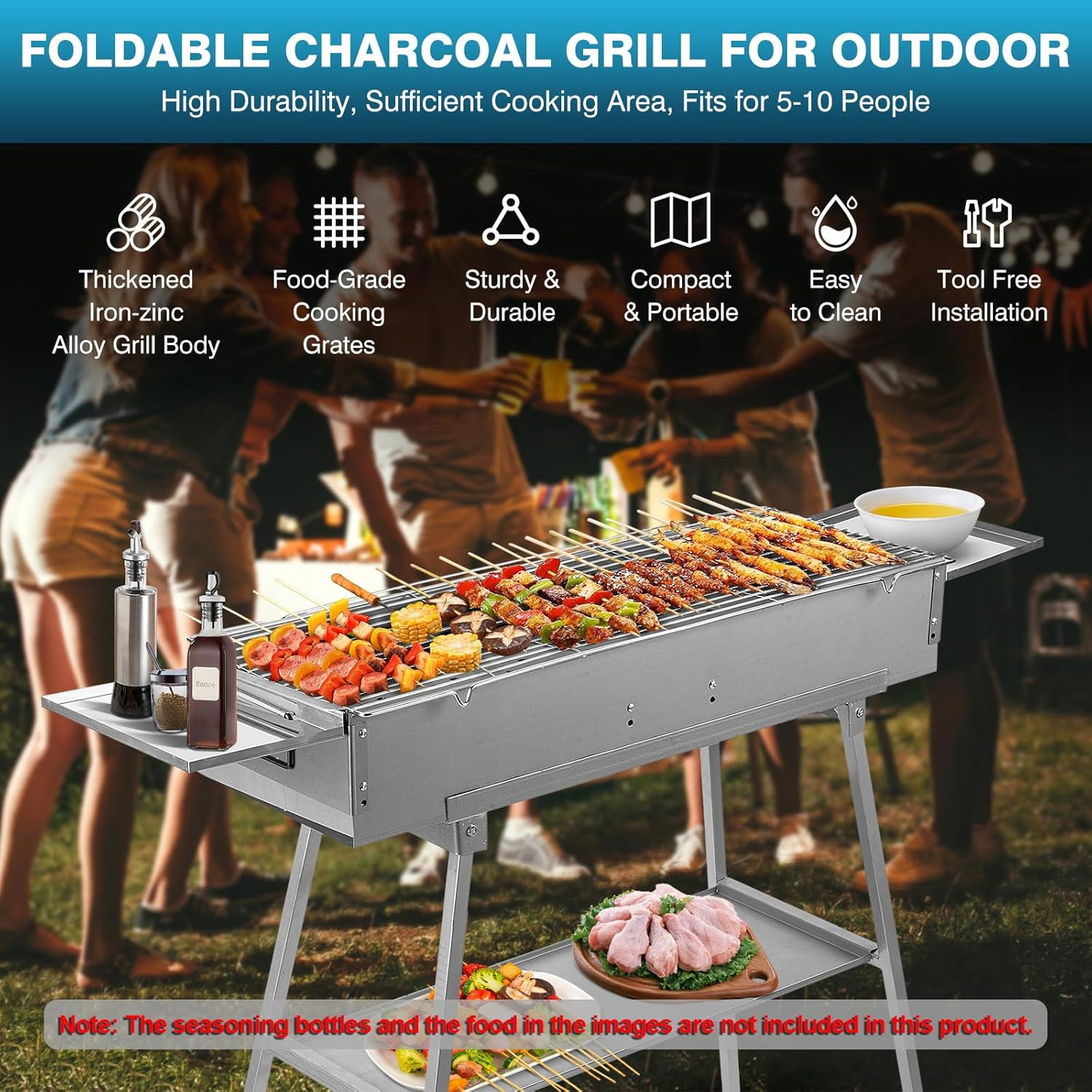 Portable Charcoal Grill Outdoor Cooking, 32”L X 10”W Folded Camping Barbecue Gri