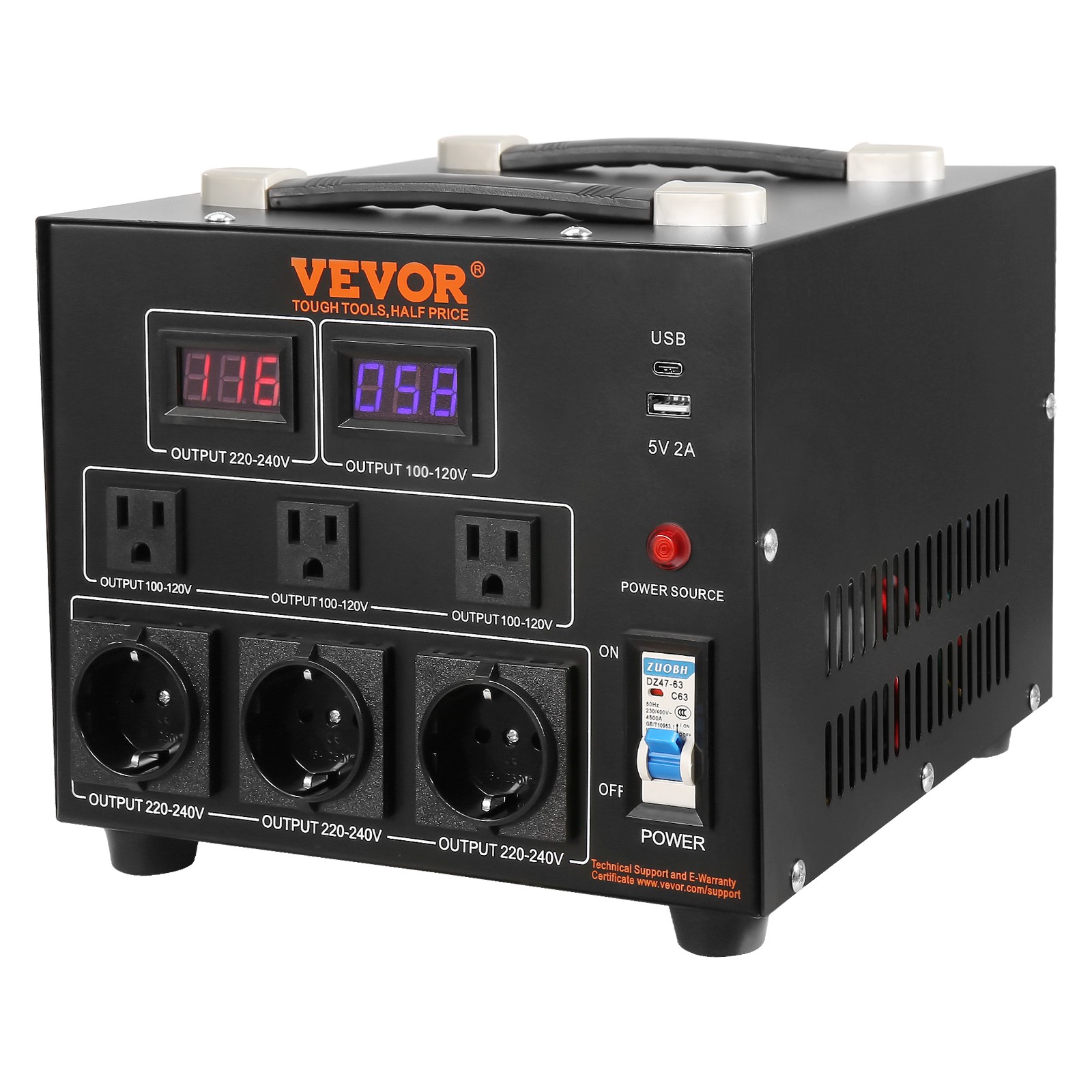 VEVOR 5000W Voltage Converter Transformer Step Up/Down 220V-110V /110V-220V CE