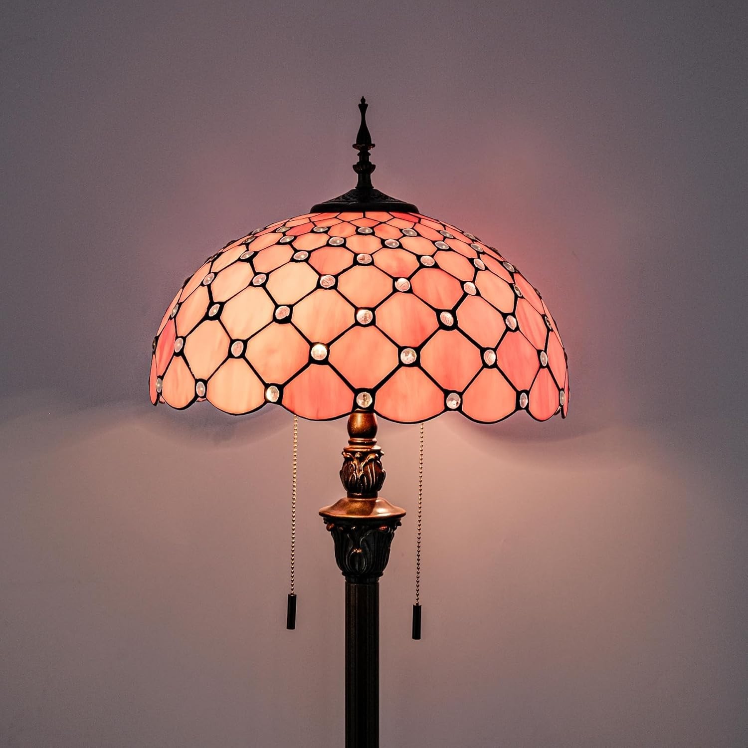 Pink Baroque Tiffany Floor Lamp – Antique Stained Glass Reading Light 64