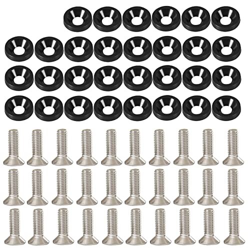 Bumper Fender Washers M6x20mm with Bolts, Engine Bay Dress Up 30 Pcs 30 Black