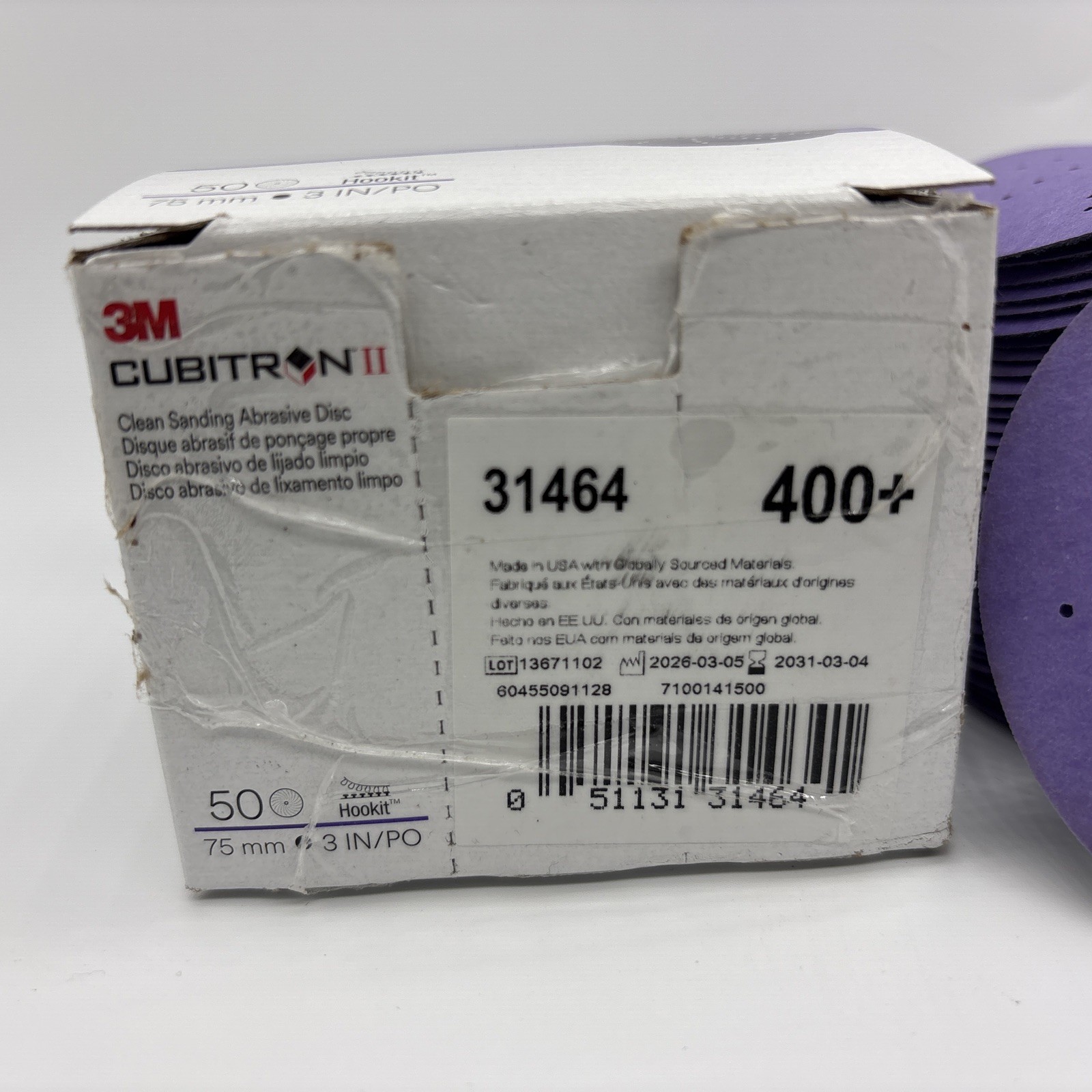 3M Cubitron II 31484 Sanding Abrasive Discs, 3 in Dia, 400+ Grit, 50 Discs