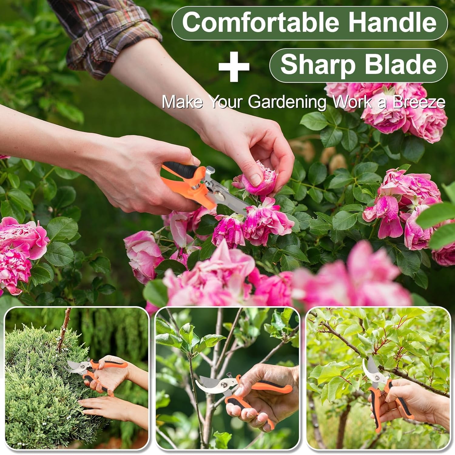 7.5IN Pruning Shears Stainless Steel Garden Clippers for Branches Shrubs