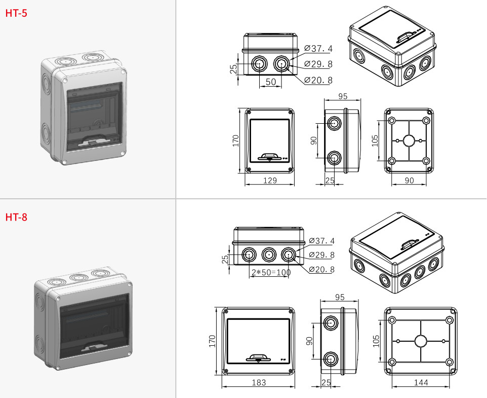 GEYA Waterproof IP65 ABS Plastic Electrical Enclosure 5/8/12 WAY Junction Box