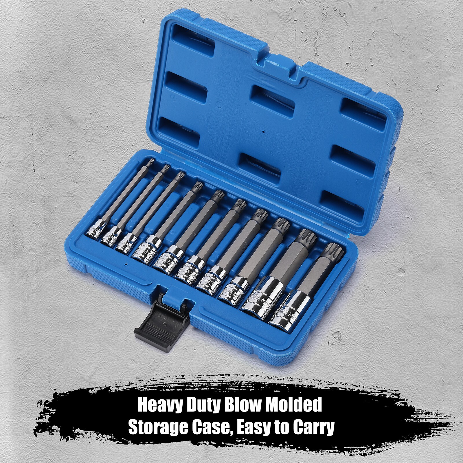 10PC XZN Triple Square 12 Point Spline Bit Socket Set Tamper Proof Extra Long MM