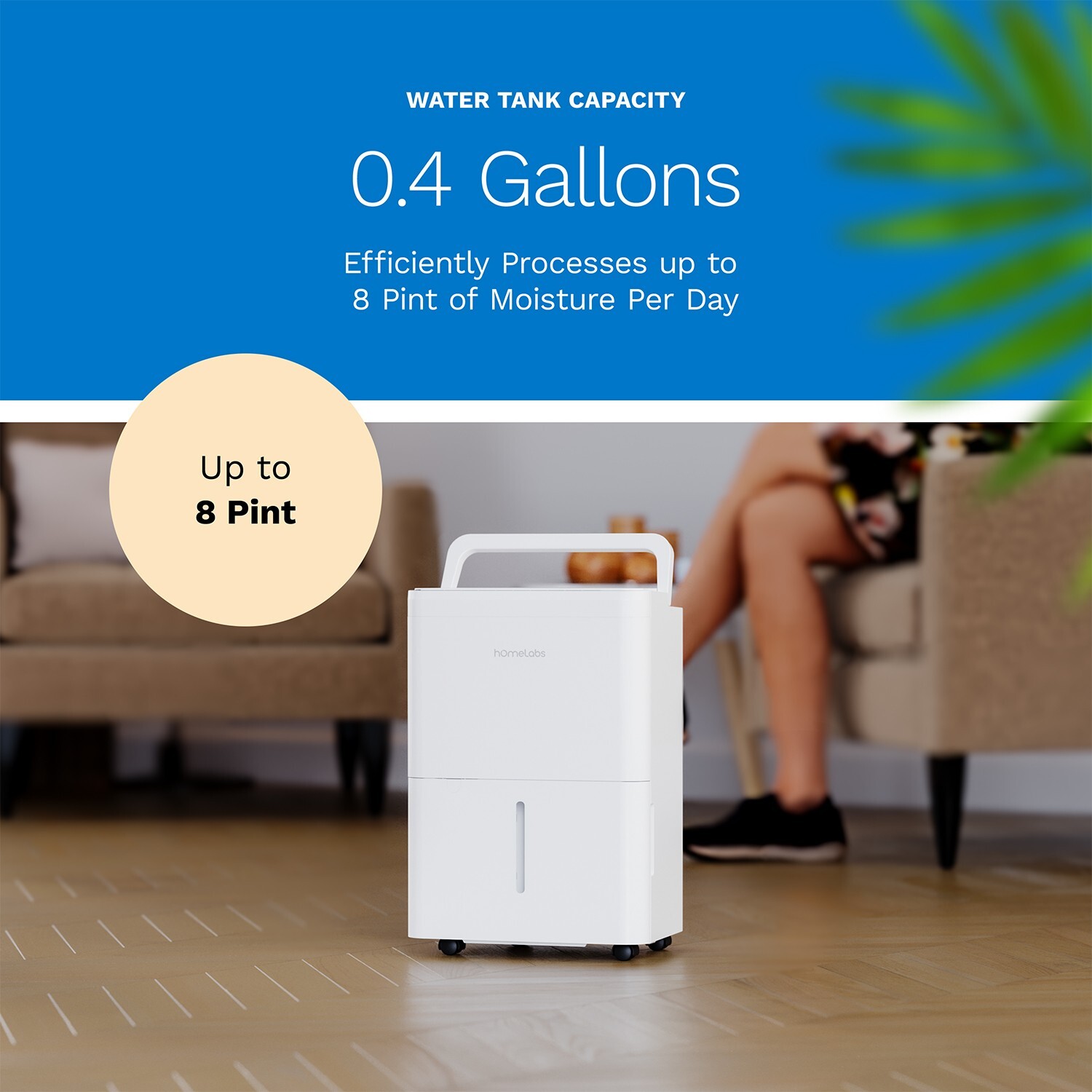 HomeLabs 8 Pint Dehumidifier White OPEN Box