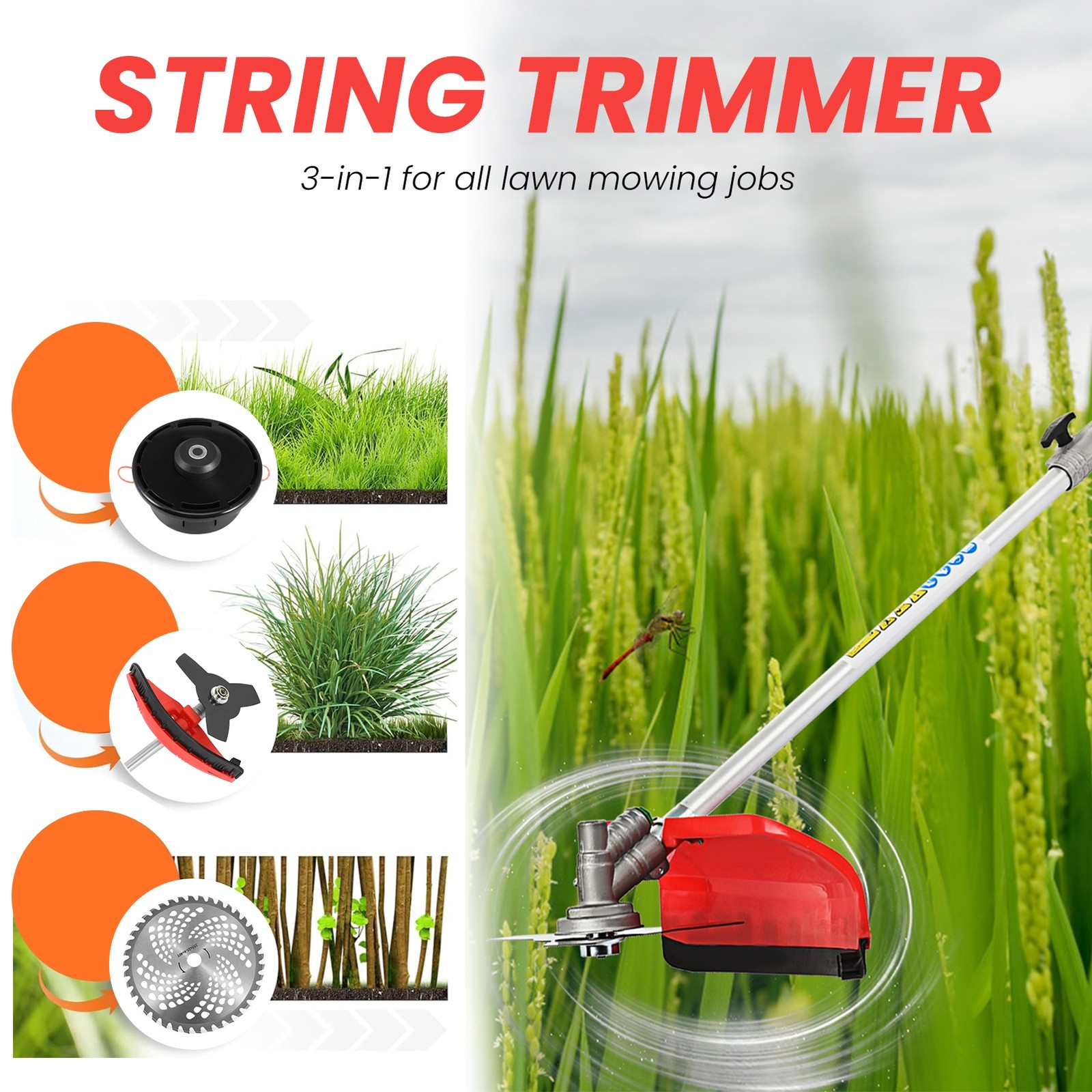 5-in-1 Multi-Functional Trimming Tools Gas Hedge Trimmer 52CC Weed Eater