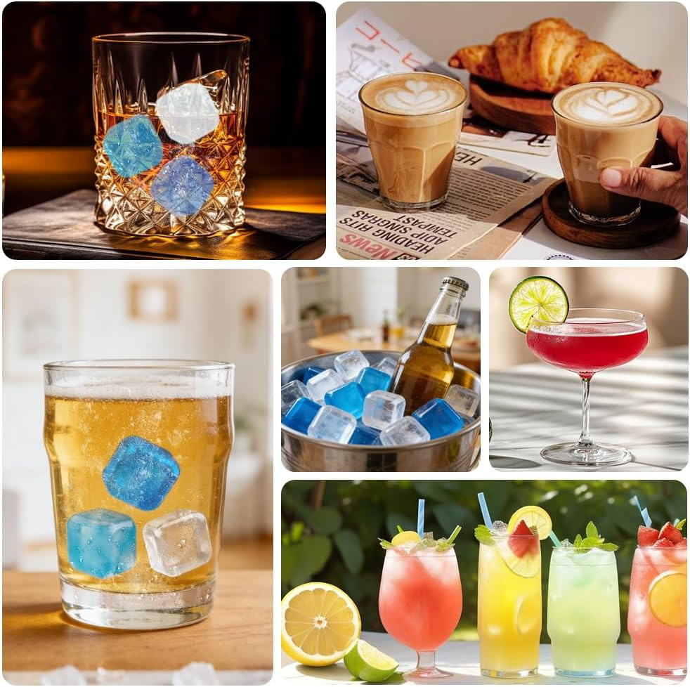 Reusable Ice Cubes, Plastic Ice Cubes for Drinks, 20 Pack Refreezable Square