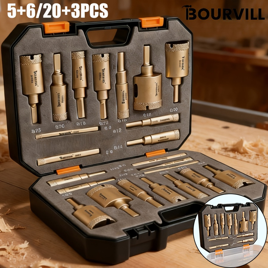BOURVILL-5+6/20+3PCS Drilling tool kit – Suitable for drilling on dry-cut tiles