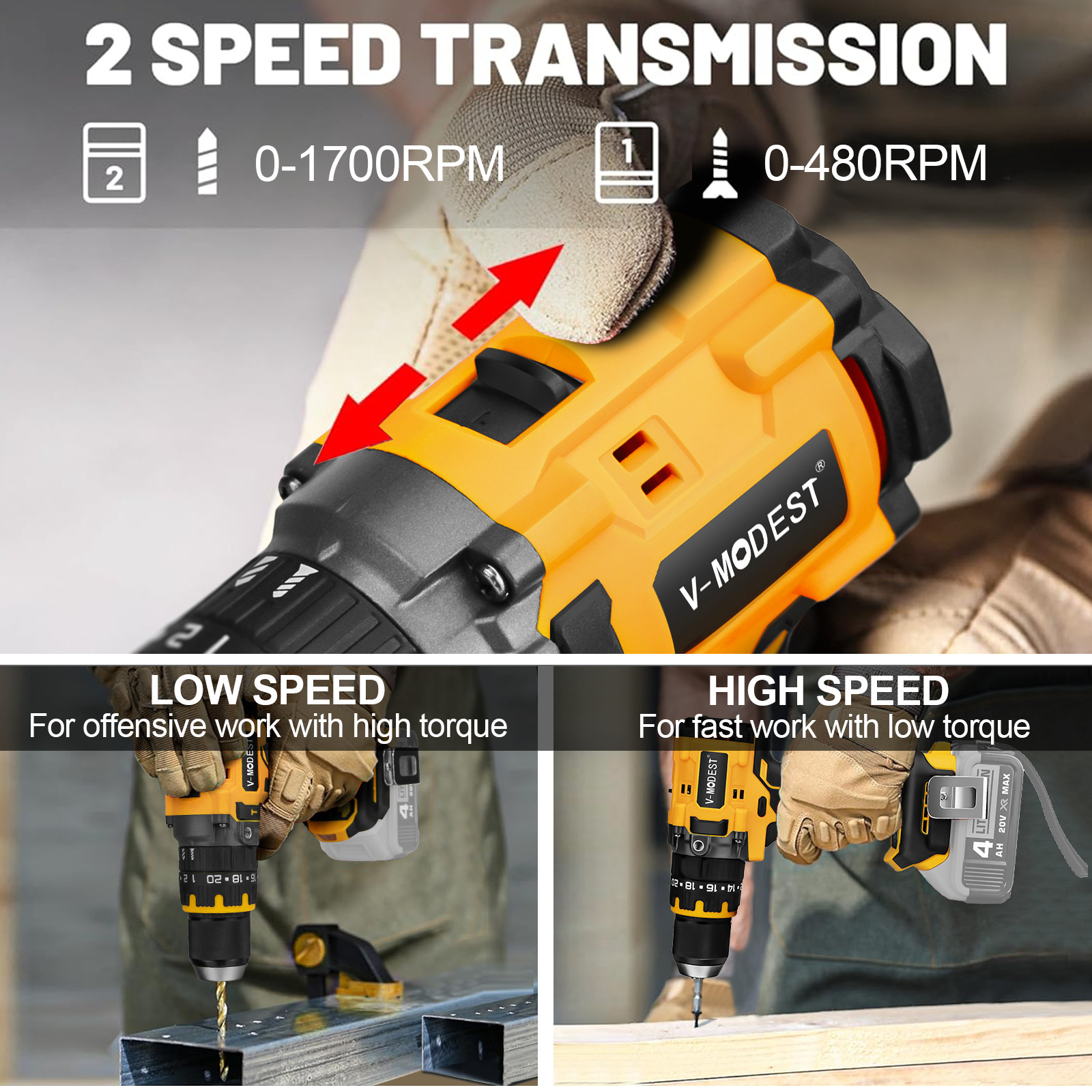 1/2″ Cordless Hammer Drill/Driver Brushless For DEWALT 20V MAX Battery 2-Speed