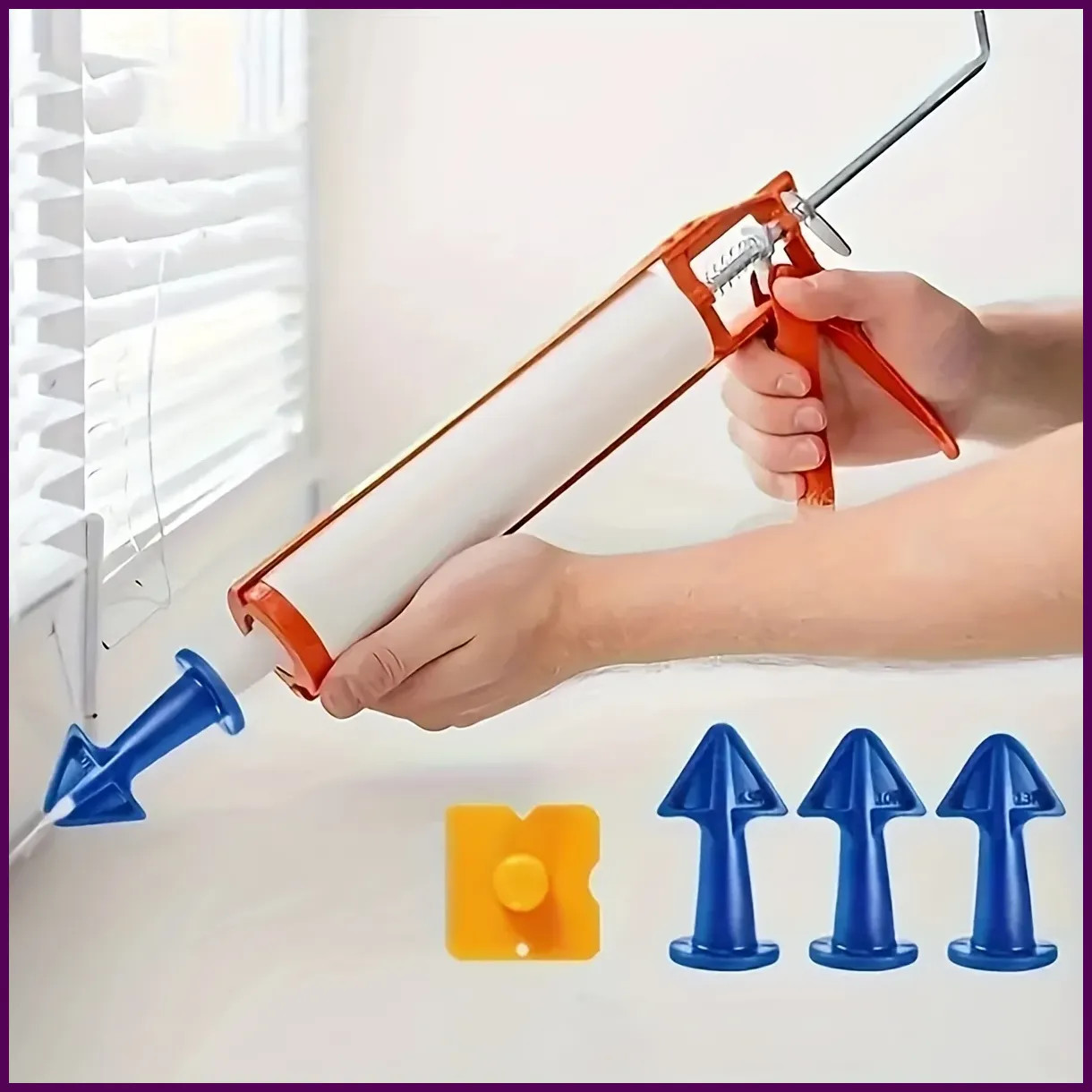 4 pcs Silicone Caulking Tool Kit， Silicone Sealant Nozzle, Grout Scraper, Great