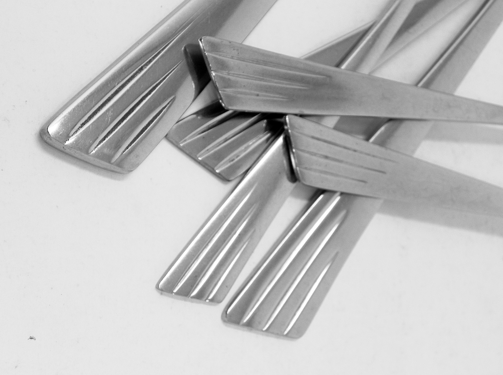 ASTRID Sweden MCM Stainless Teaspoons Forks Knife Slant 3-Lines Handle by Husaby