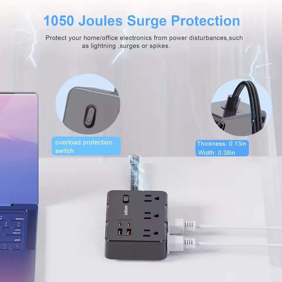 10-in-1 Multi Outlet Wall Mountable 5ft USB Surge Protector Power Strip Black