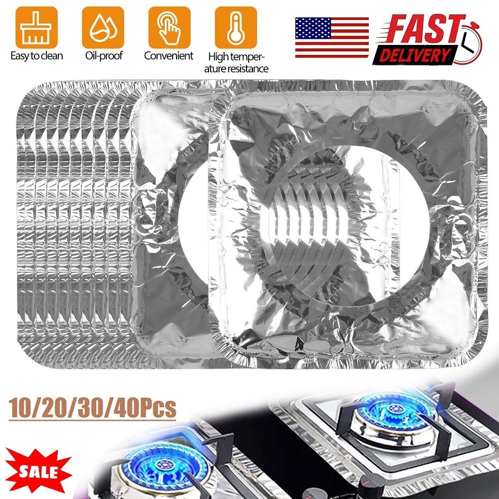 40Pcs Disposable Aluminum Foil Square Gas Stove Burner Liners Heavy Bib Cover US