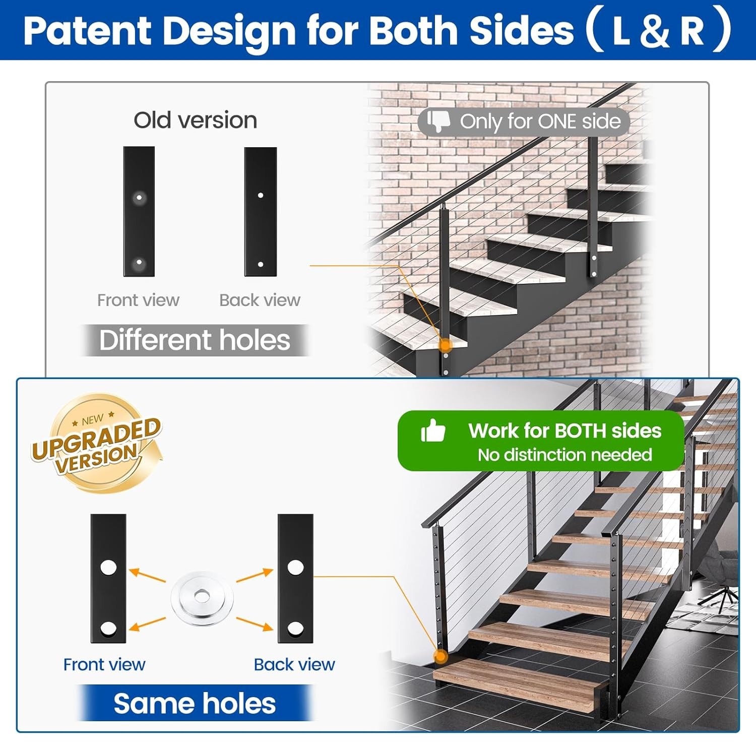 Aluminum Black Side Mount Stair Cable Railing Post 36 Inch for 25-35 Degrees Sta