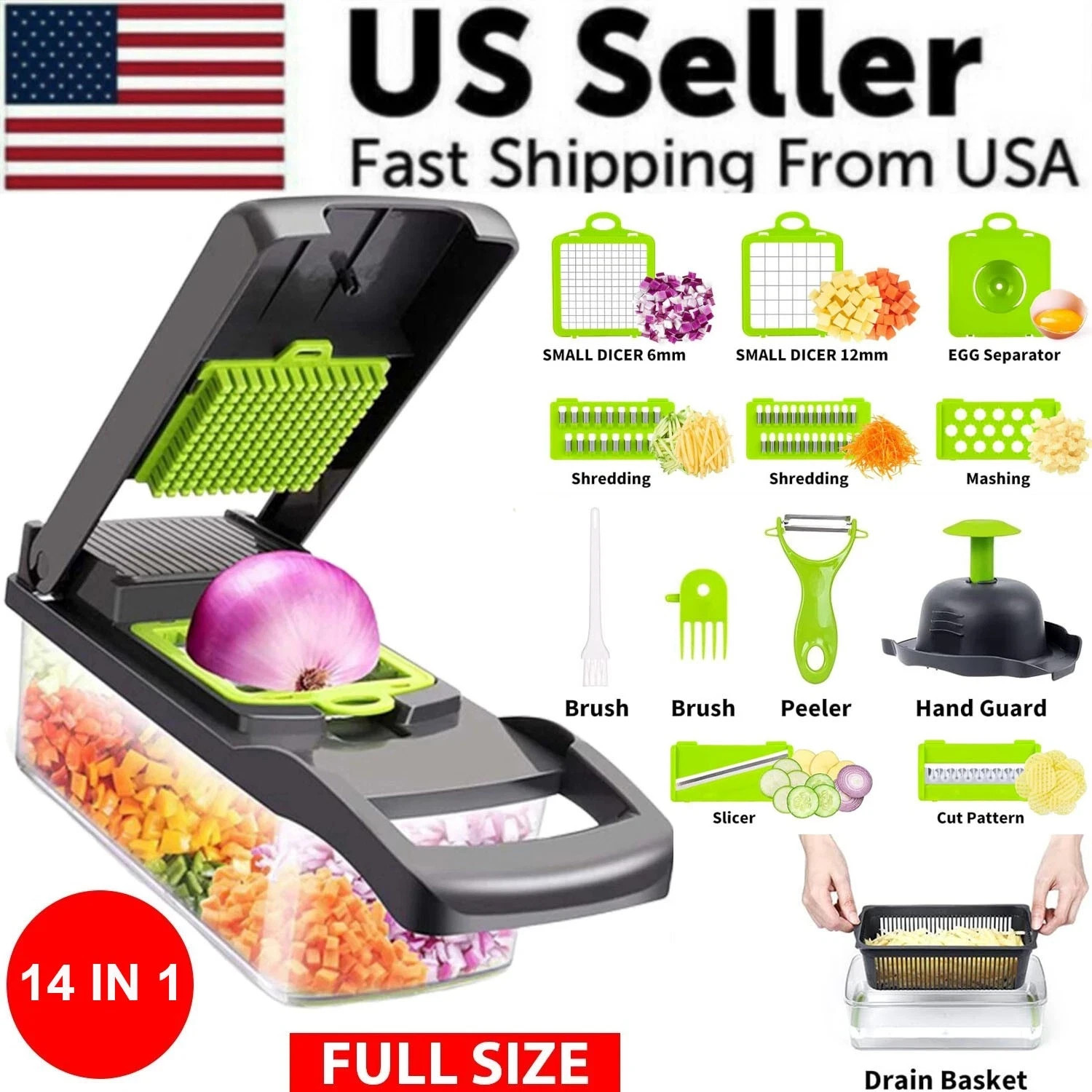 Multi Function 14 In 1 Vegetable Chopper Onion Dicer Fruit Cutter Kitchen Slicer