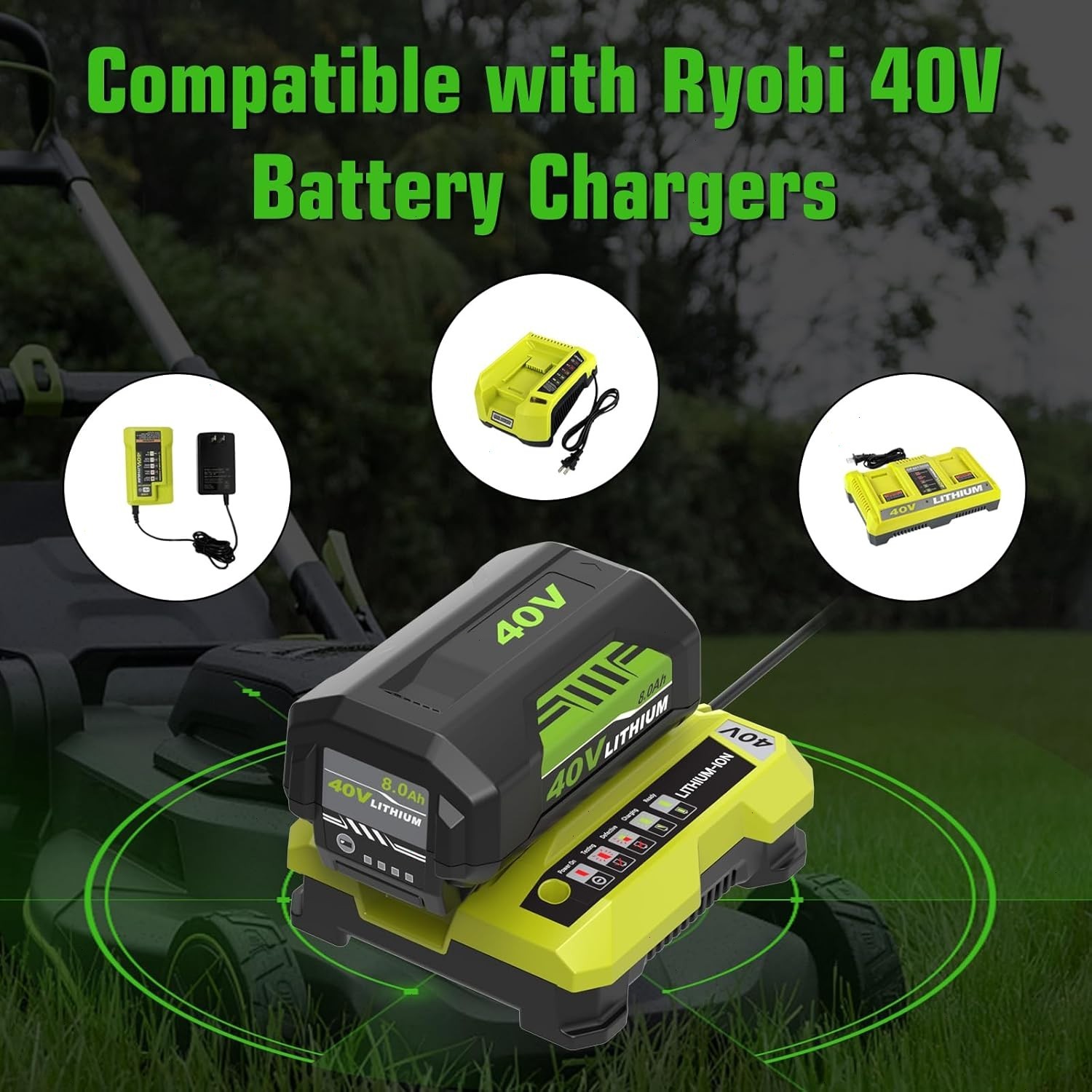 8.0Ah Battery 40 Volt for Ryobi 40V Lithium OP40602 Battery with LED / Charger