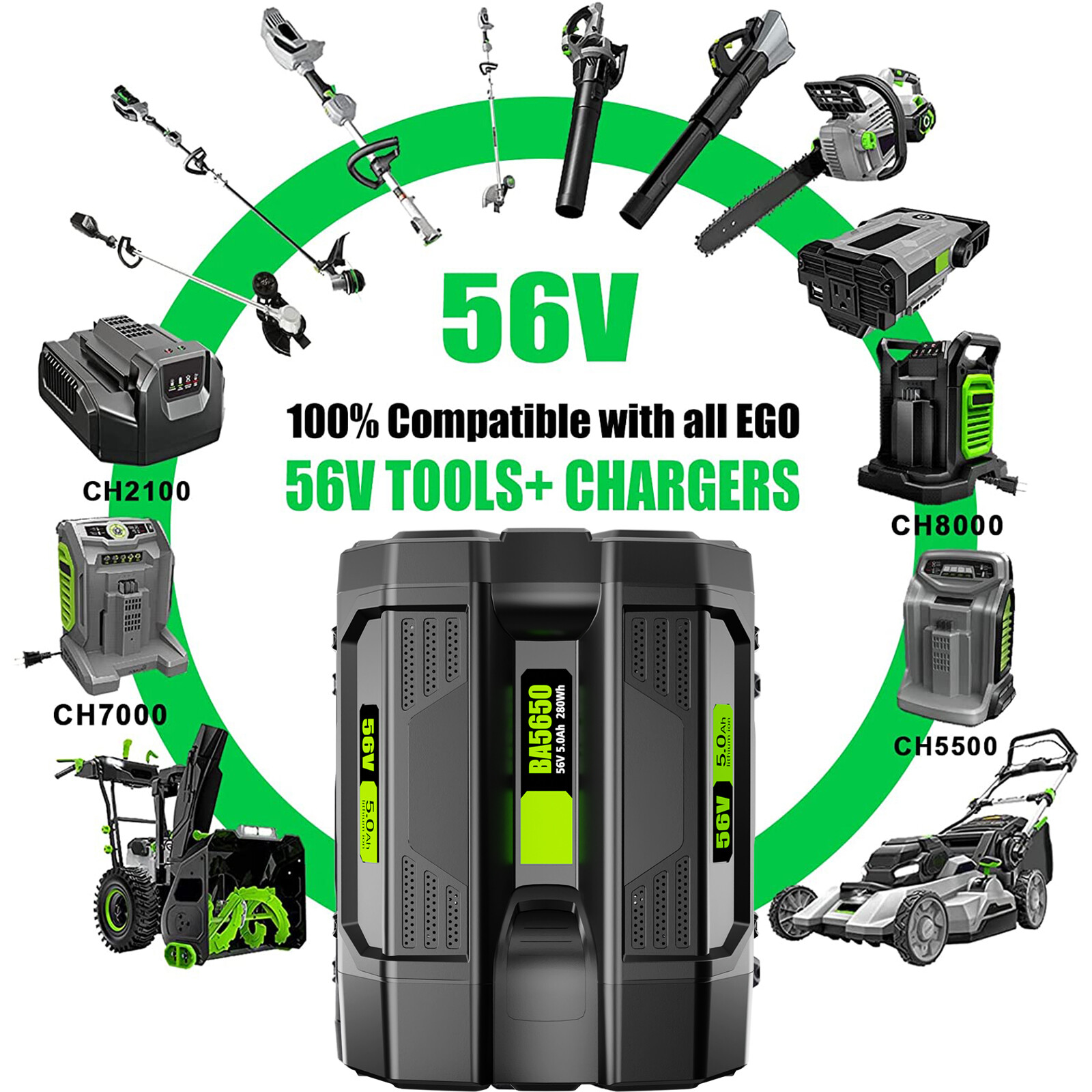 For EGO 56V 5.0Ah Lithium Ion Battery Power+ BA2800 BA4200 BA1400 BA1400T 56Volt