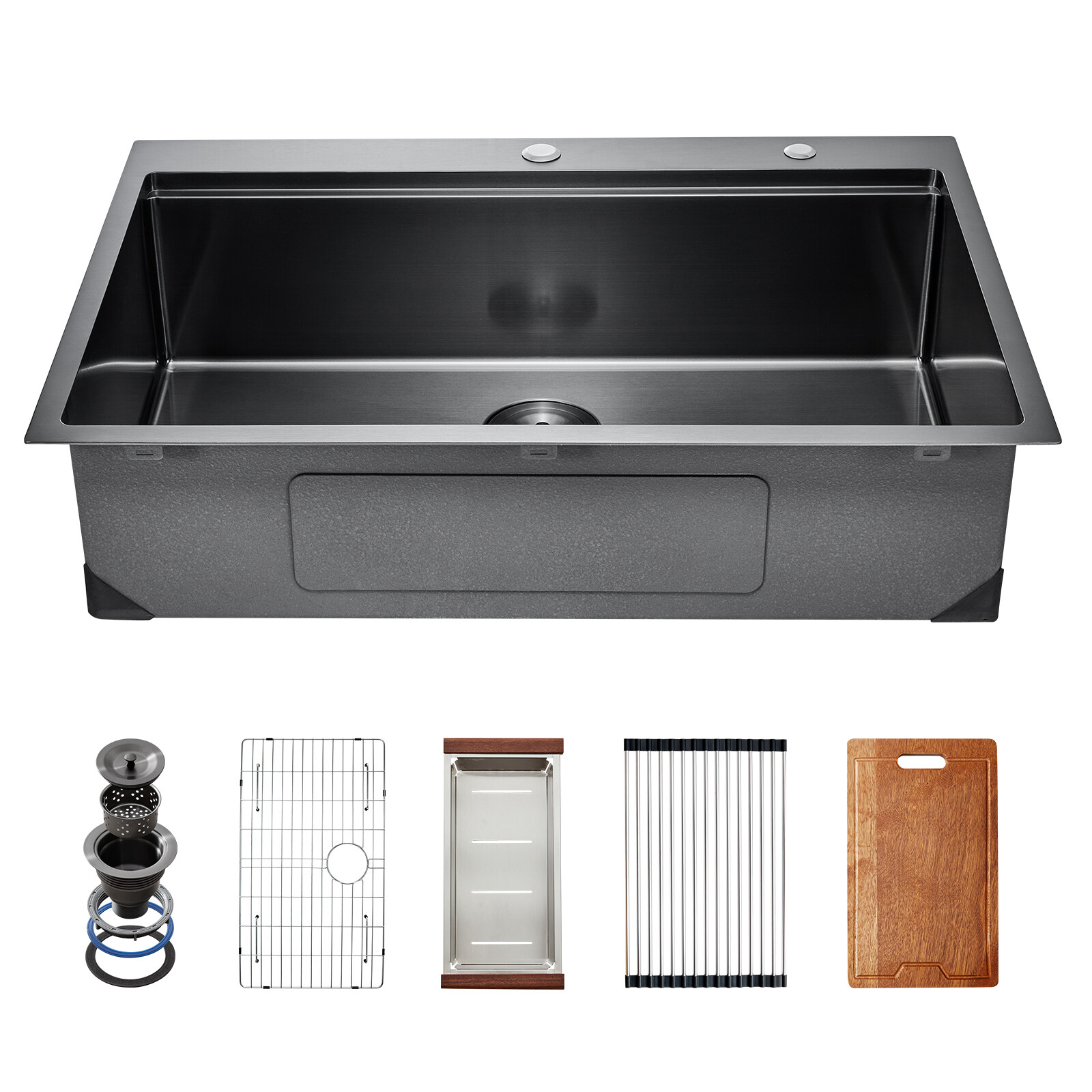 33″ Drop In Kitchen Sink Top Mount Single Bowl Basin Stainless Steel Black